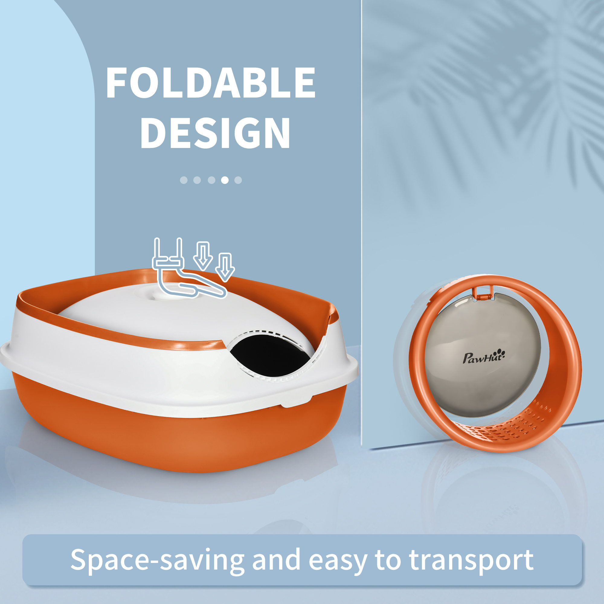 Foldable cat litter tray with lid,deodorant,scoop,orange