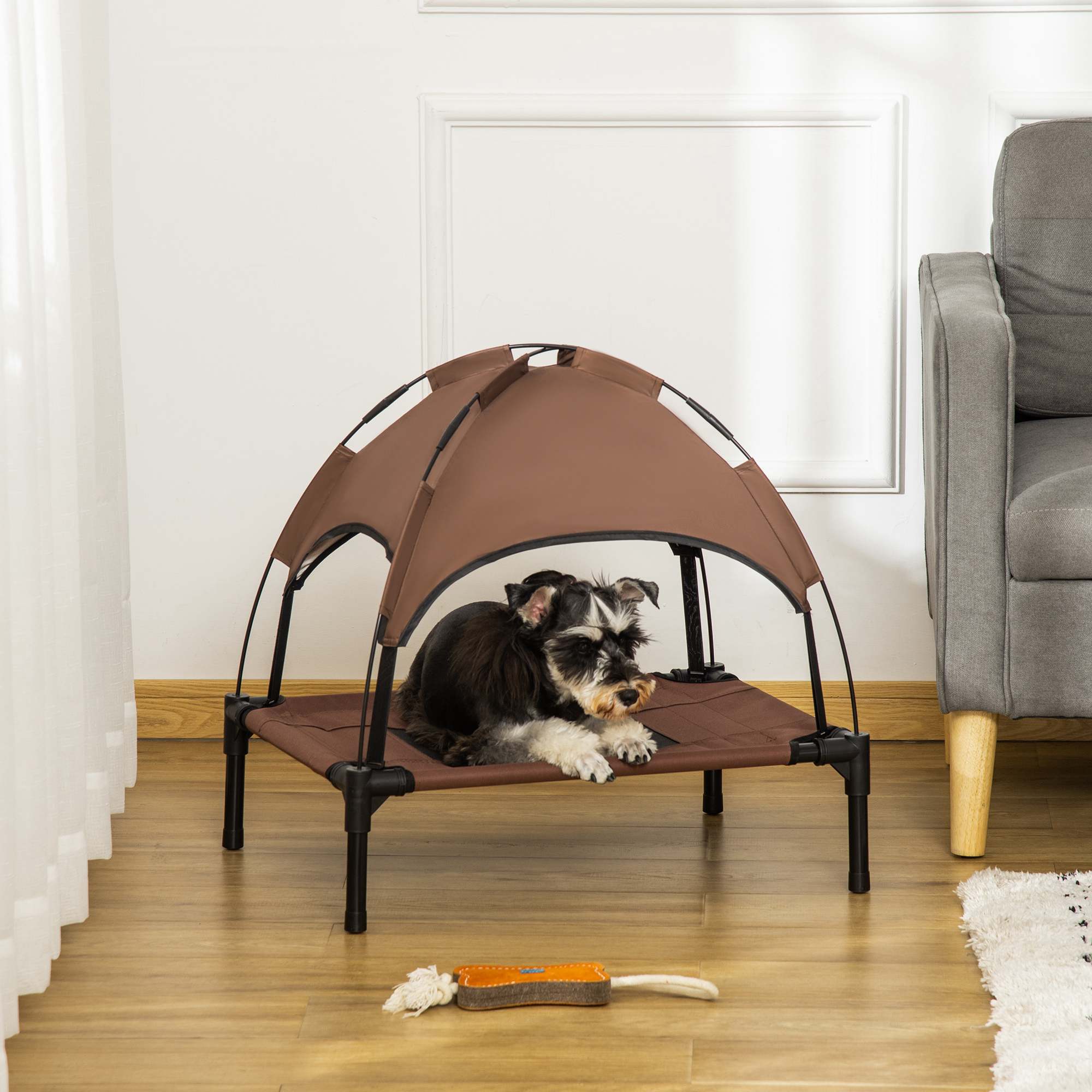 Raised Dog Bed Waterproof Elevated Pet Cot With Breathable Mesh UV Protection Canopy Brown,for Small Dogs,61 X 46 X 62cm detail photo 10