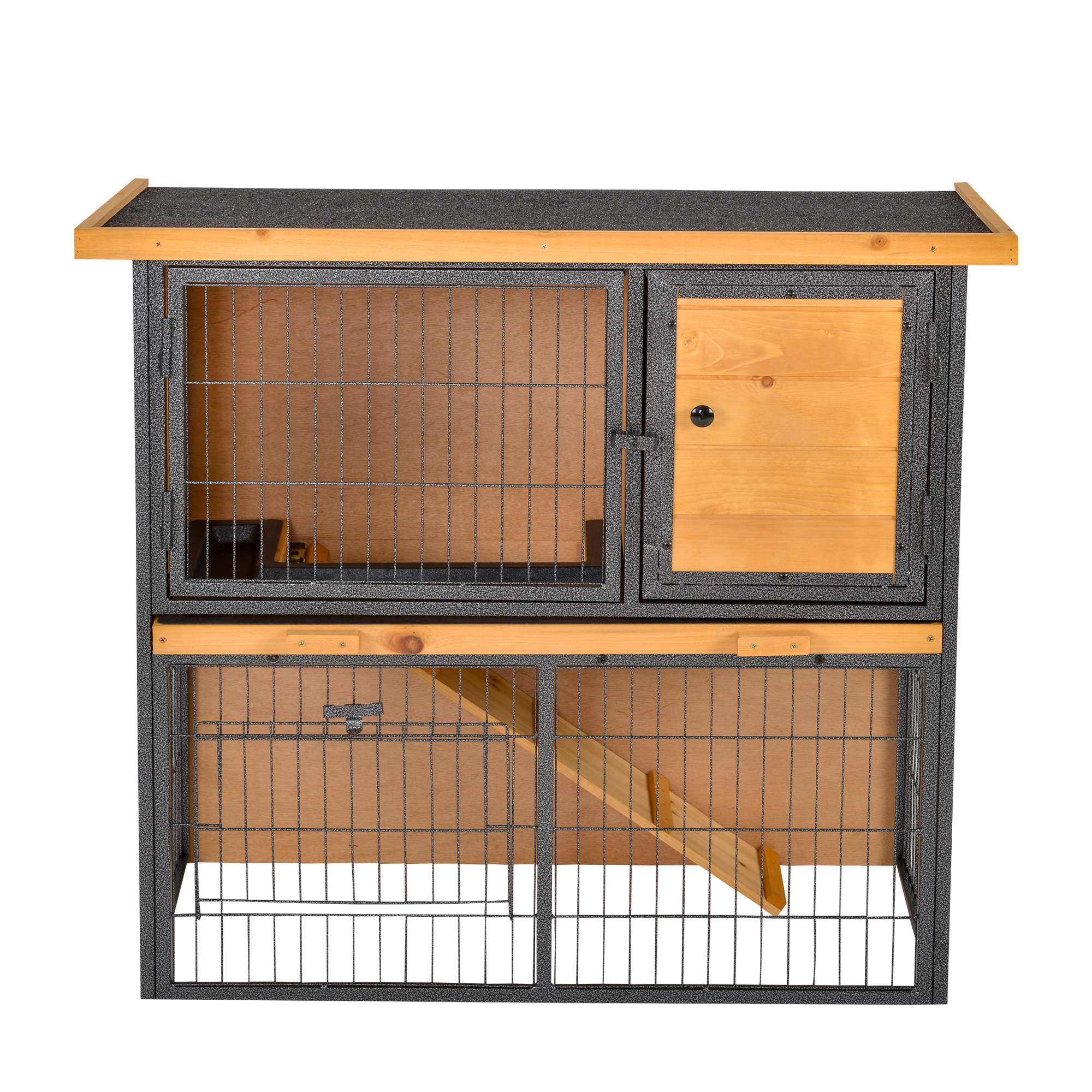 Guinea Pig Hutch Rabbit Hutch Wood-metal Elevated Pet House Bunny Cage With No-Leak Tray Ramp Openable Roof Outdoor 89.5 X 45 X 81cm Light Yellow detail photo 11