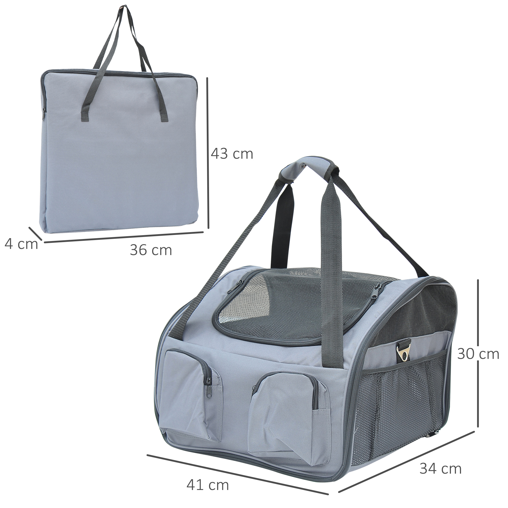 Pet Carrier Folding Bag Car Seat Cat Dog Puppy Kennel Portable Travel Cage Tote Case Mesh Holder House Grey detail photo 8