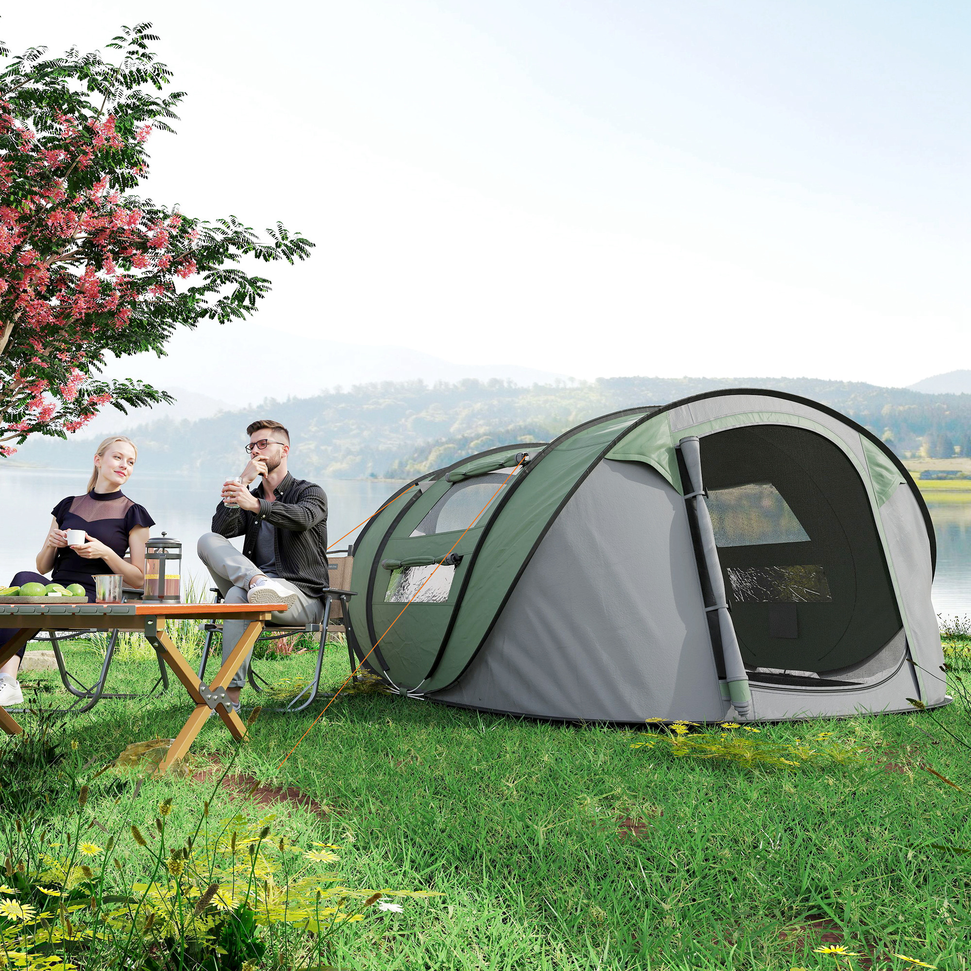 4 Person Pop-up Camping Tent Family With Ground Sheet,4 Windows And Portable — image 5