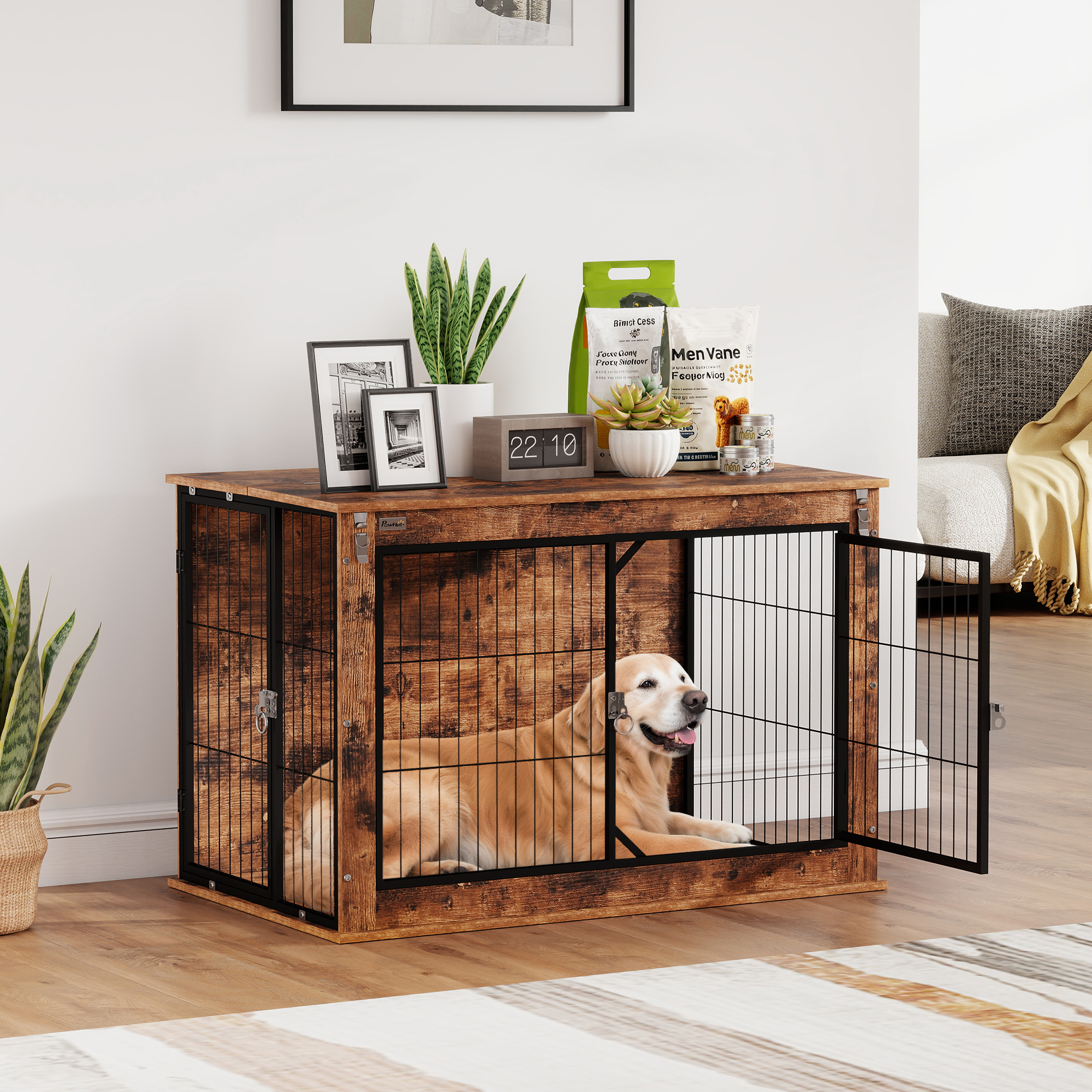 Dog Crate Furniture With Openable Top,Two Doors,for Large Dogs,Rustic Brown — image 5