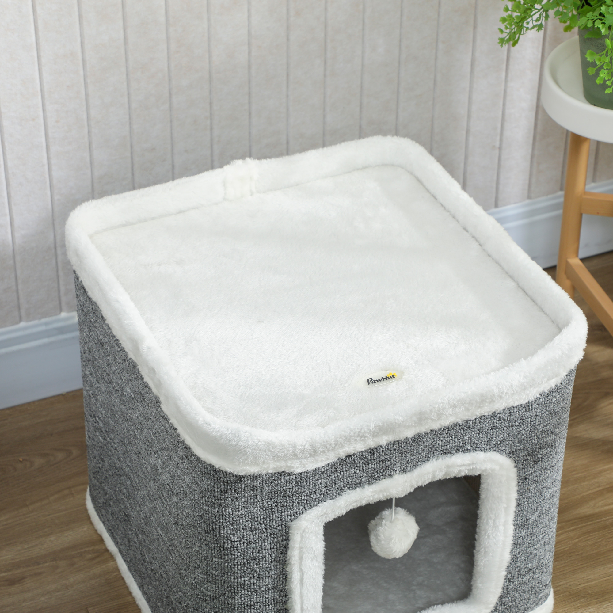 Cat House For Indoor Kittens,2-Level Cave Bed With Fluffy Balls,Top Bed,Kitten — image 2
