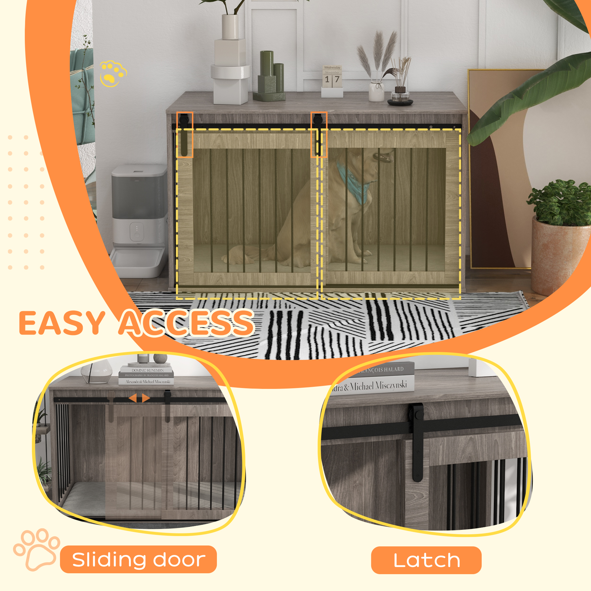 118cm Extra Large Dog - Walnut Brown-Dog Cage Furniture With Detachable Cushion, Suitable For Oversized Dogs detail photo 5