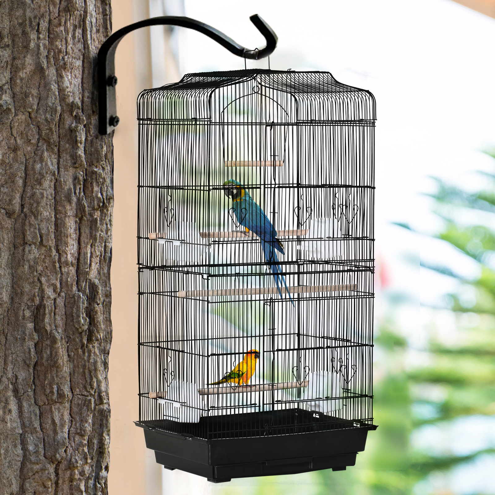 Large Metal Bird Cage With Stand,Perches,Food Bowls,Swing,for Budgies,Parakeets,Black
