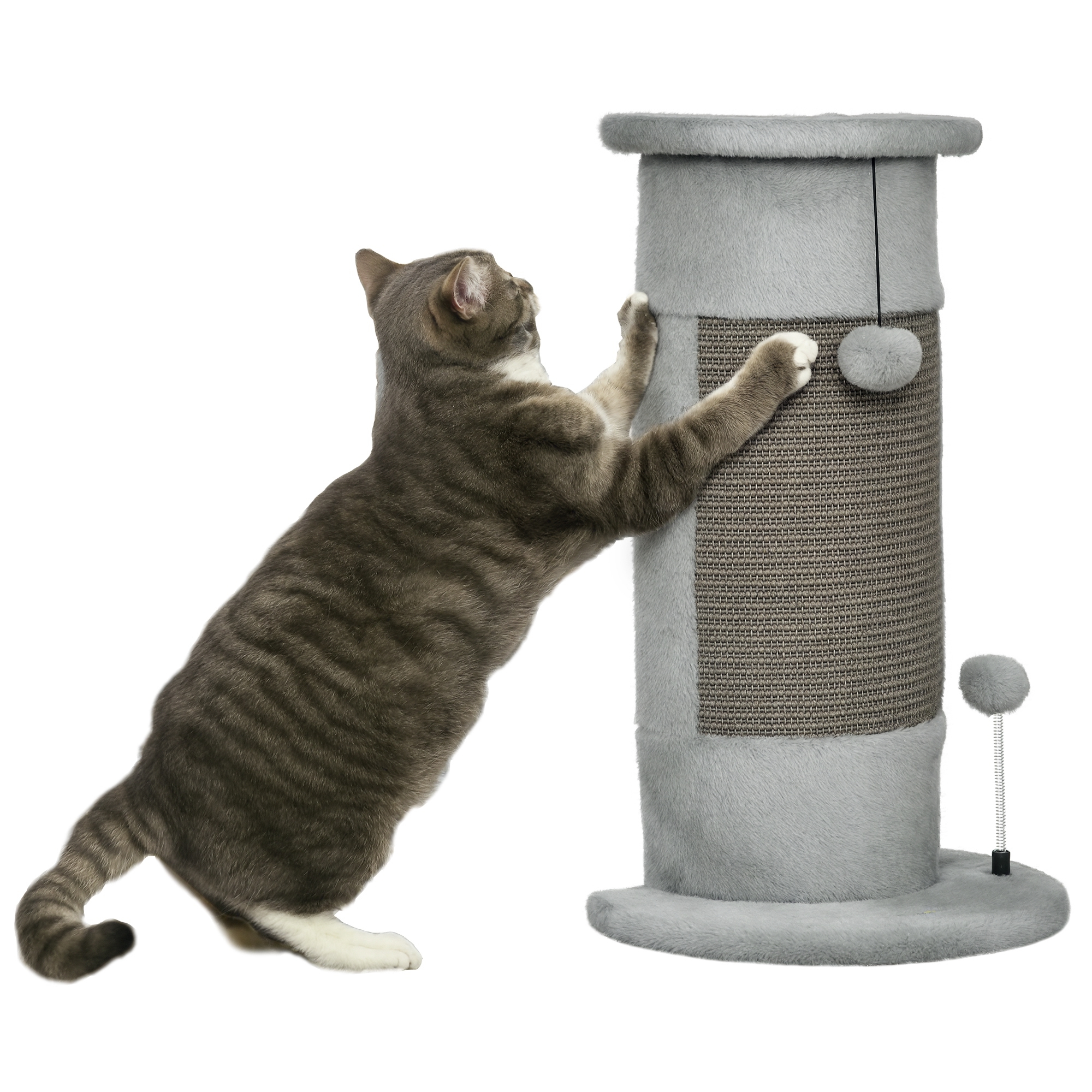 58cm Cat Scratching Post,with Covered Plush,Play Balls,for Corner Walls-Grey — image 5