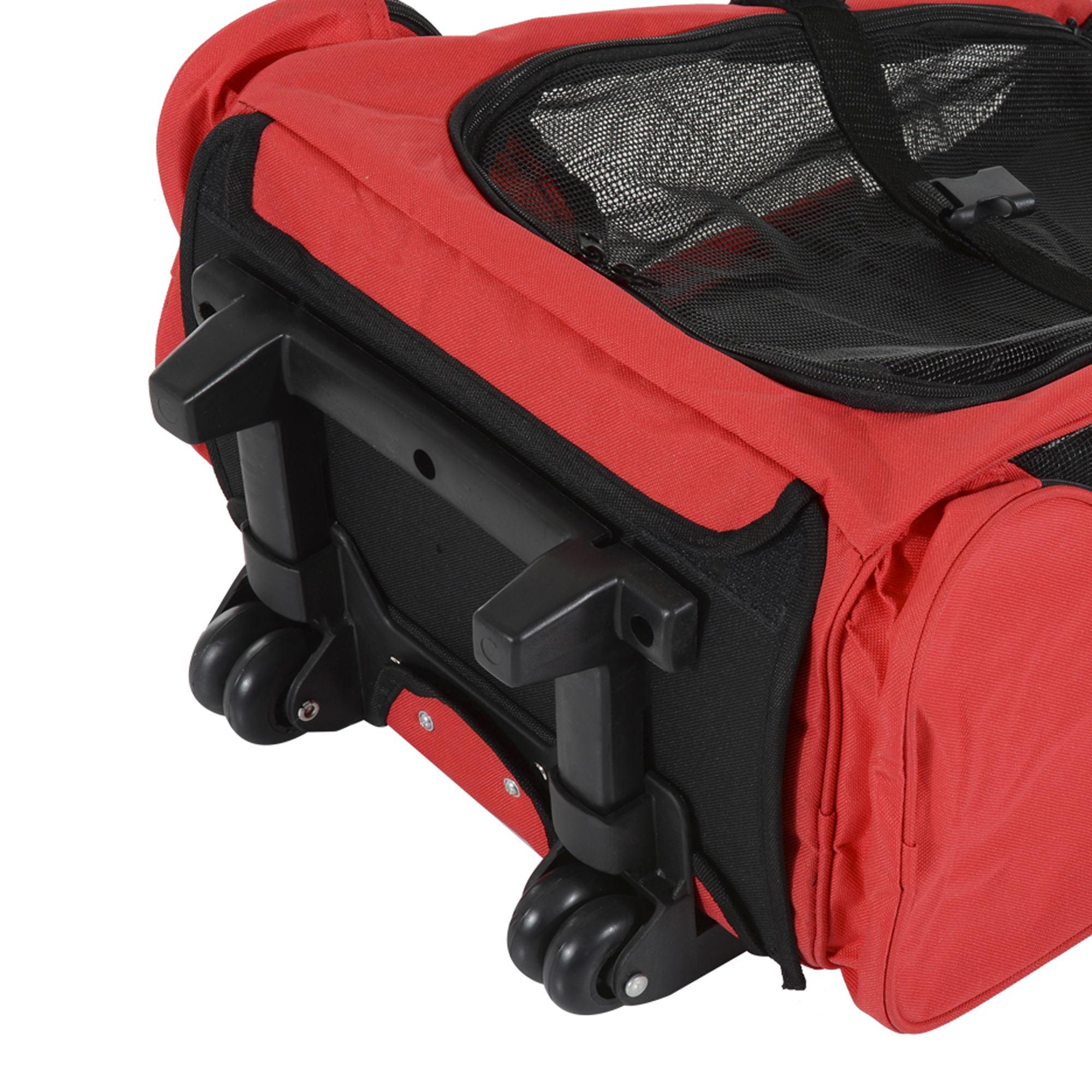 Pet Travel Backpack Bag Cat Puppy Dog Carrier W/ Trolley And Telescopic Handle Portable Stroller Wheel Luggage Bag (Red) detail photo 2