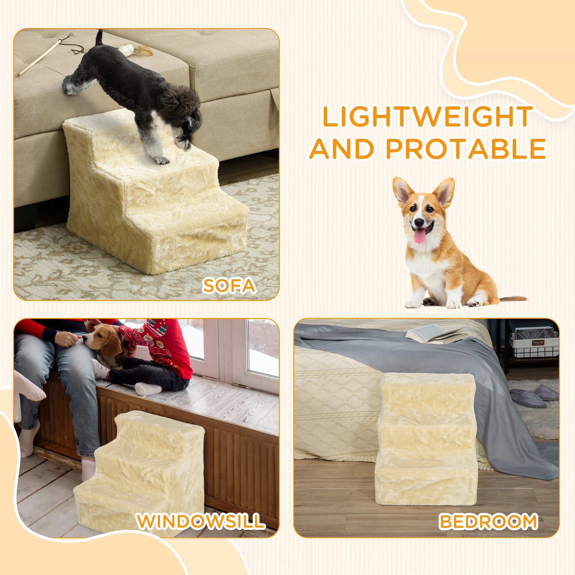 Three-Step Dog Stairs,with Washable Plush Cover,for High Bed Sofa,Dog Stairs — image 5