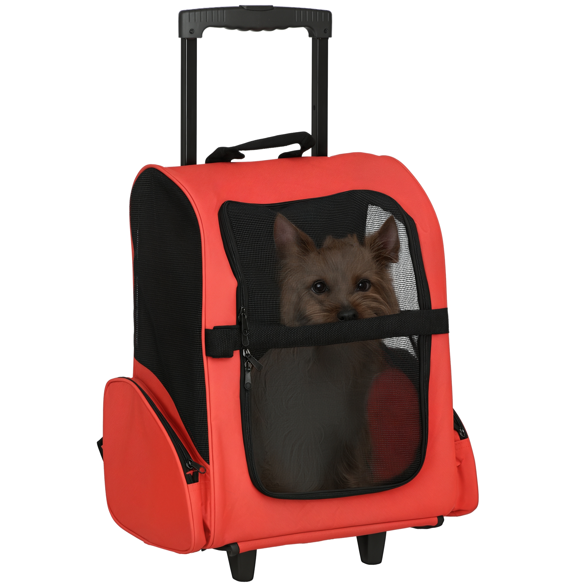 Pet Travel Backpack Bag Cat Puppy Dog Carrier W/ Trolley And Telescopic Handle Portable Stroller Wheel Luggage Bag (Red) — 1
