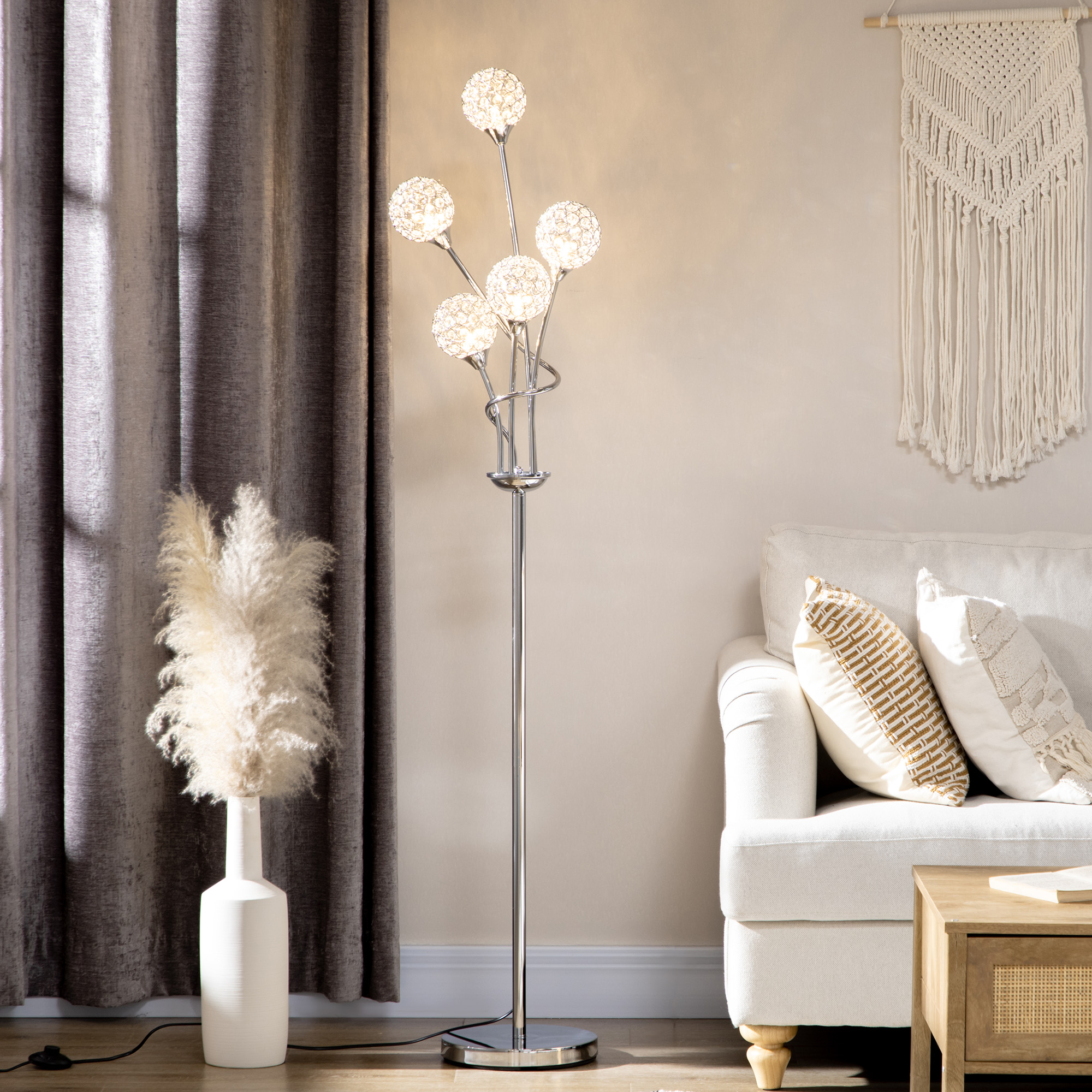 Aura of Decor Silver 5-Light Floor Lamp – Modern Standing Lamp – product detail 9