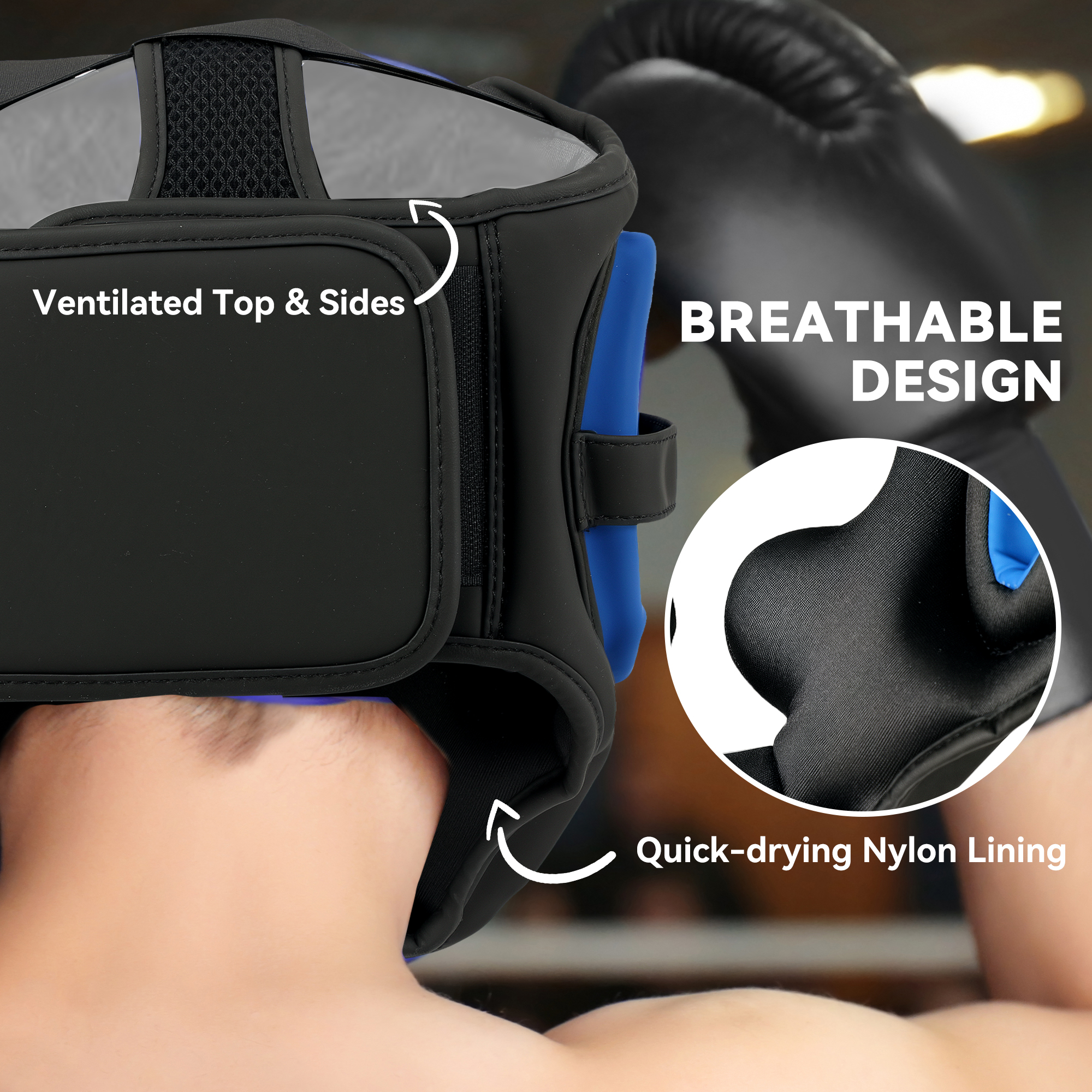 Boxing Headguard W/ Adjustable Strap For Sparring,Kickboxing,MMA,Blue/Black