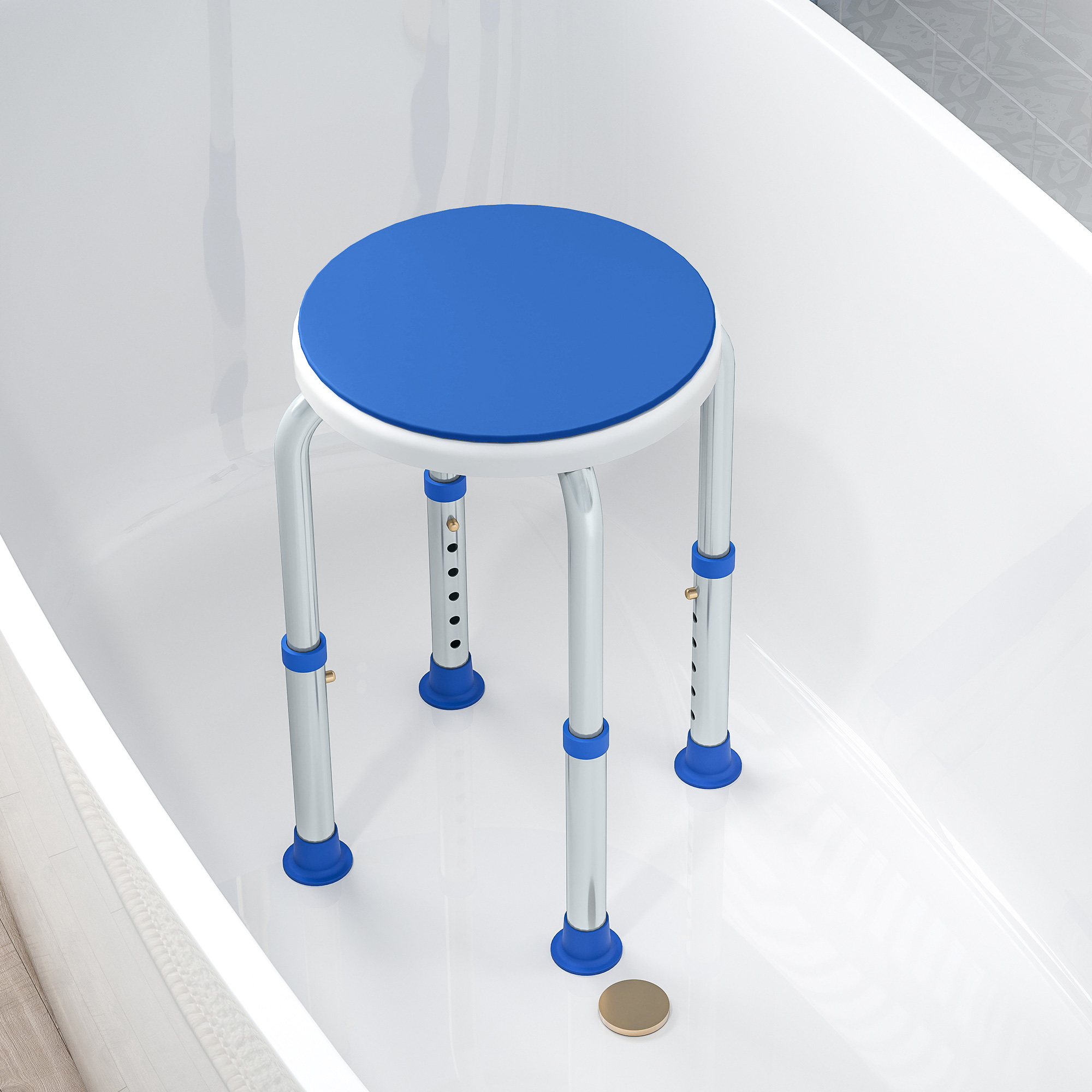 360Â° Swivel Shower Chair,Height Adjustable Aluminium Stool With Non-Slip Feet — image 4