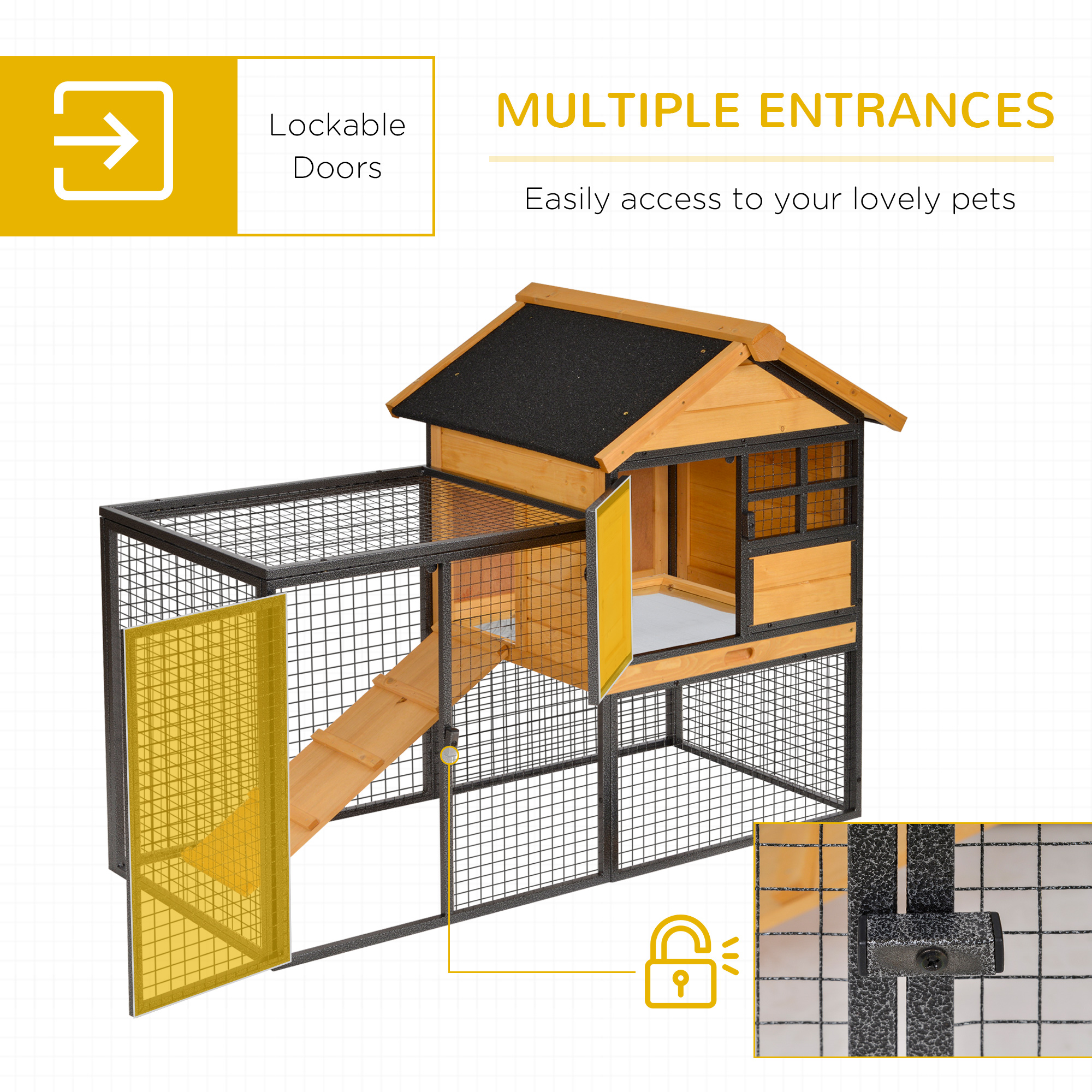 Rabbit Hutch Guinea Pig Wood-metal Elevated House Pet Bunny Cage For Outdoor — image 5