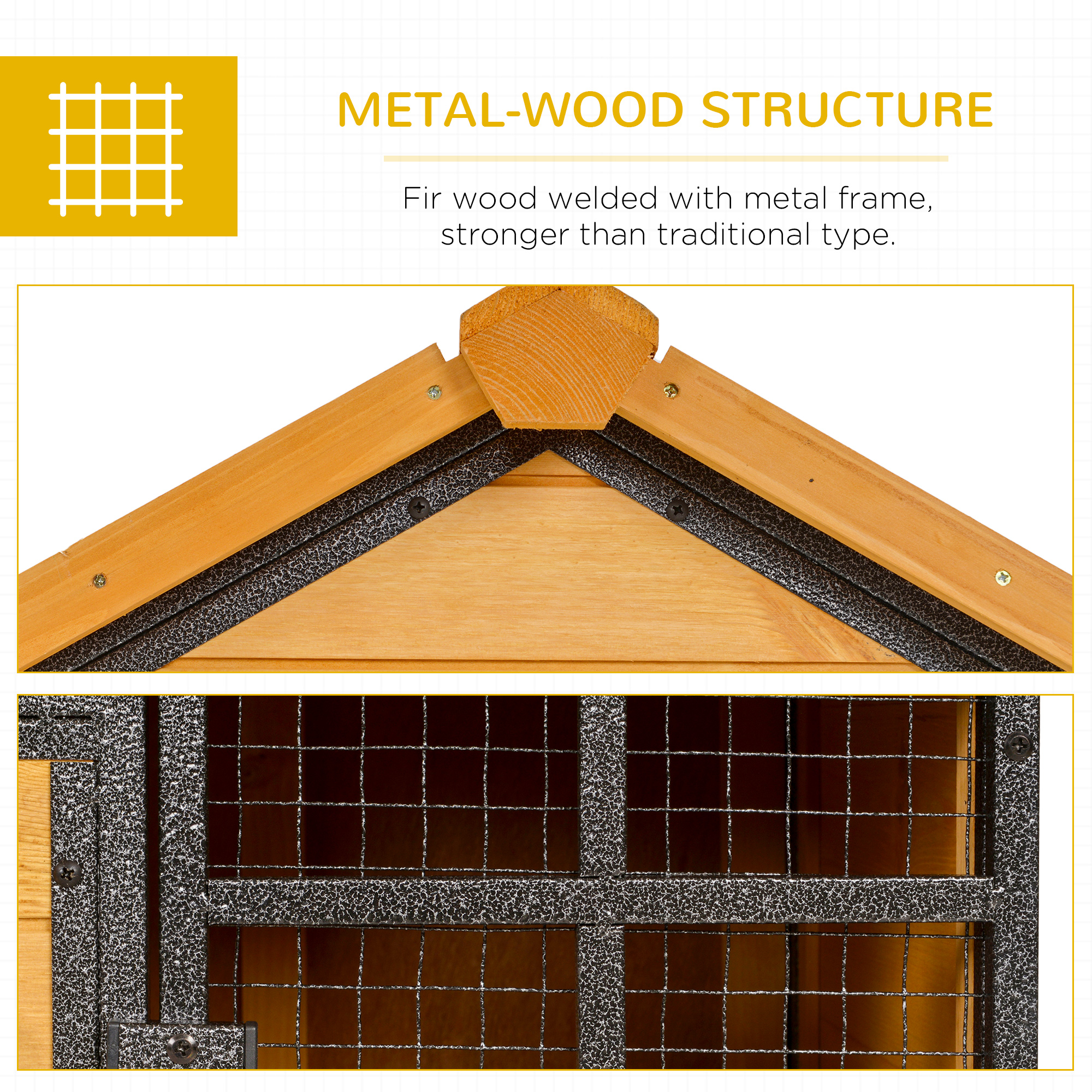 Rabbit Hutch Guinea Pig Wood-metal Elevated House Pet Bunny Cage For Outdoor — image 2