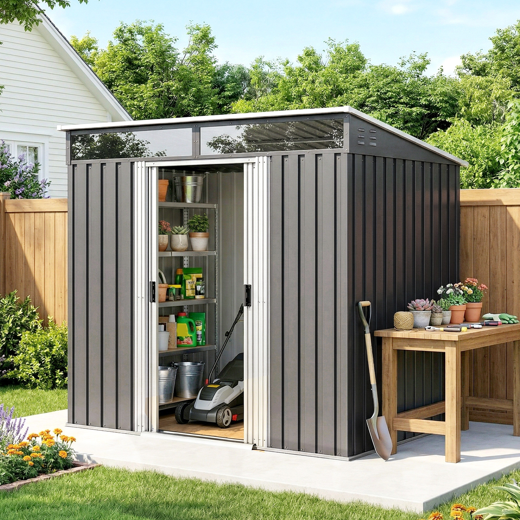 6.5 X 4-foot Galvanized Metal Shed With Foundation Kit,