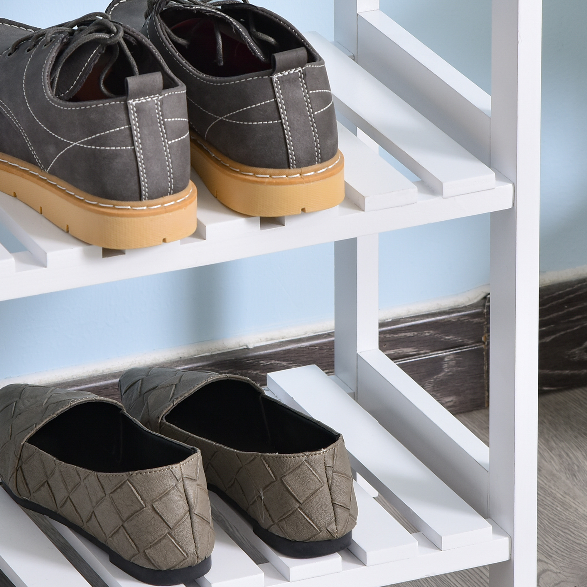 3-Tier Shoe Rack Wood Frame Slatted Shelves Spacious Open Hygienic Storage Home