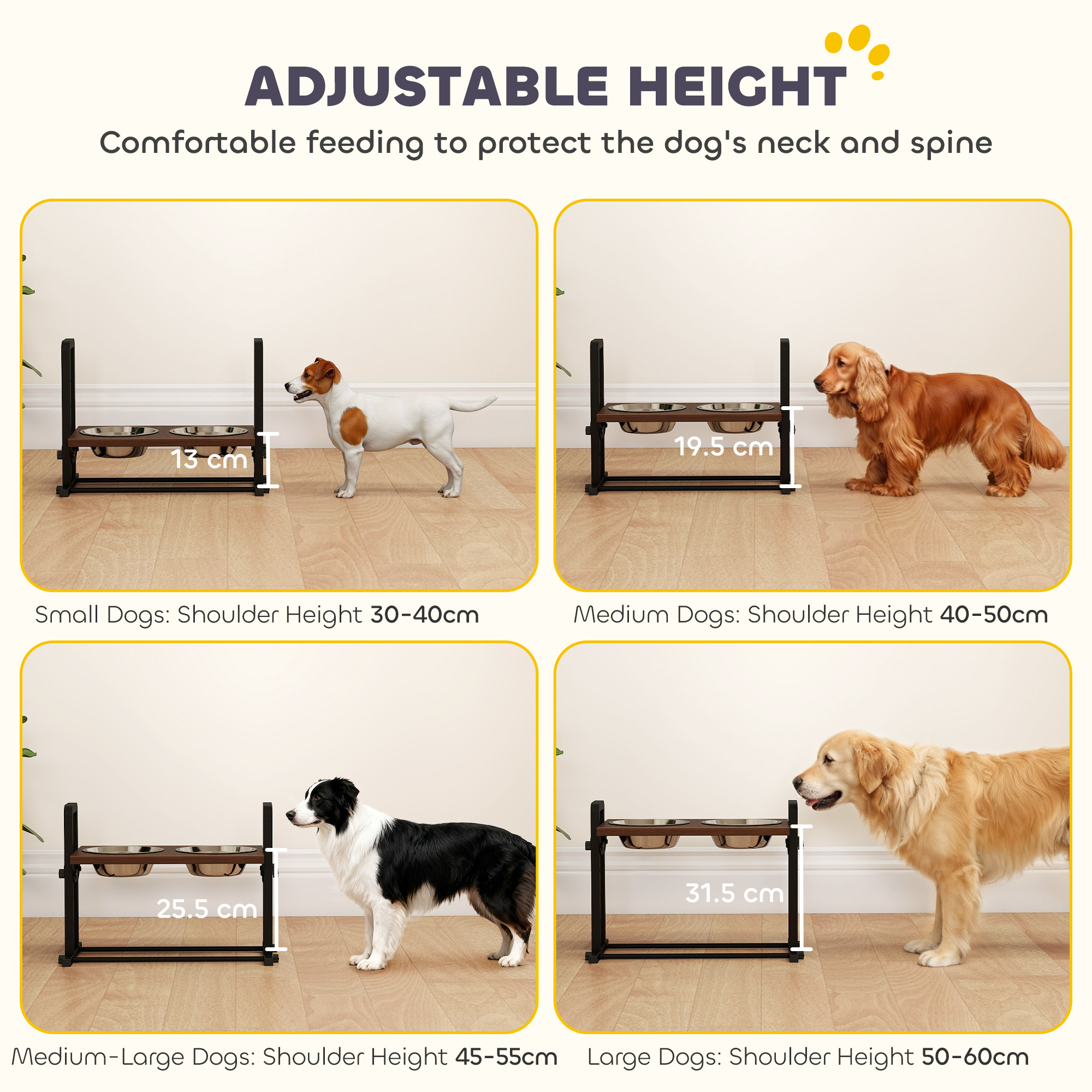 Raised Dog Bowls With Stand,4 Heights Adjustable Pet Feeder With 3 Adjustable Angles For Small,Medium & Large Breeds,Brown detail photo 7