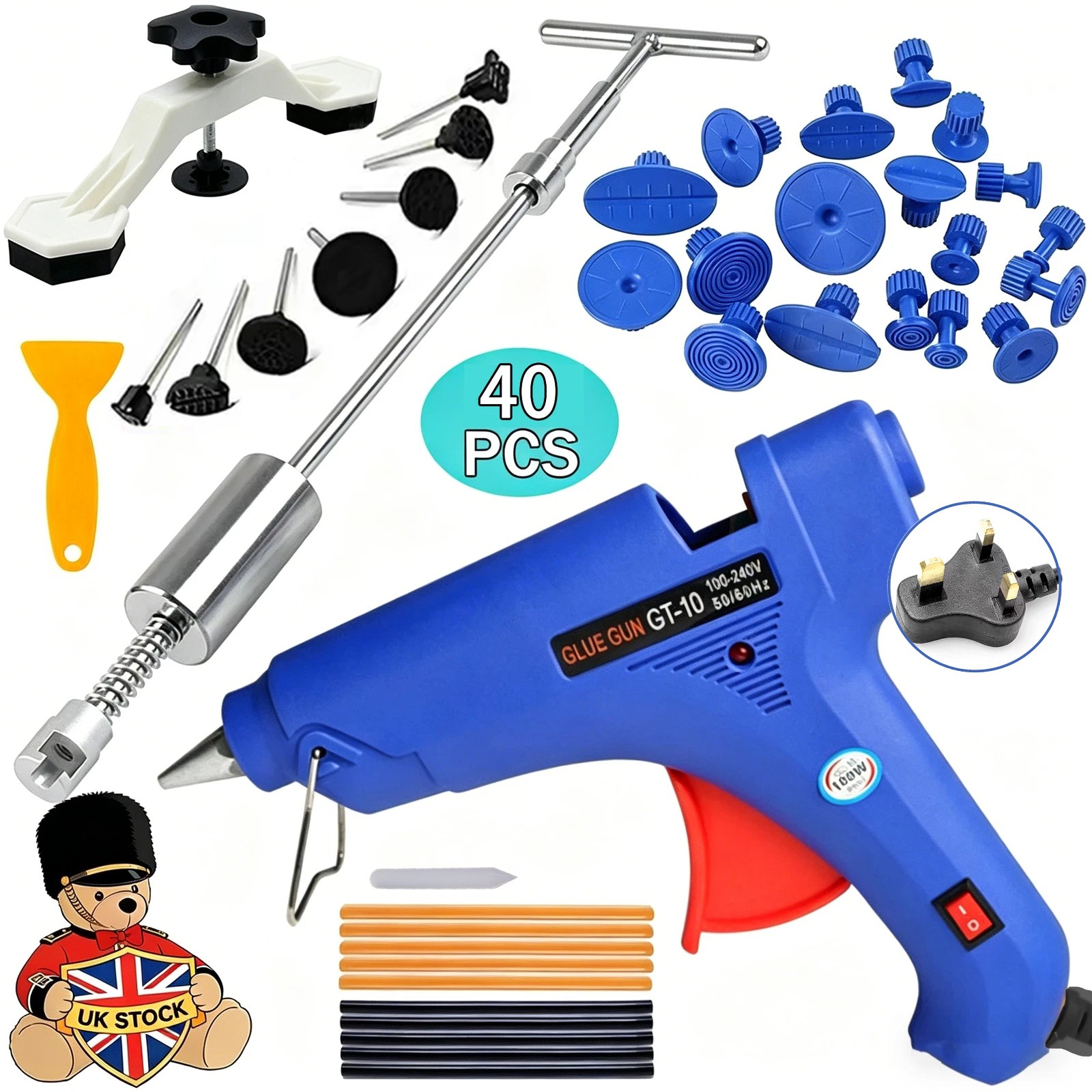 40pcs Car Paintless Dent Removal Kit Slide Hammer Repair PDR Glue Gun Puller UK — image 2