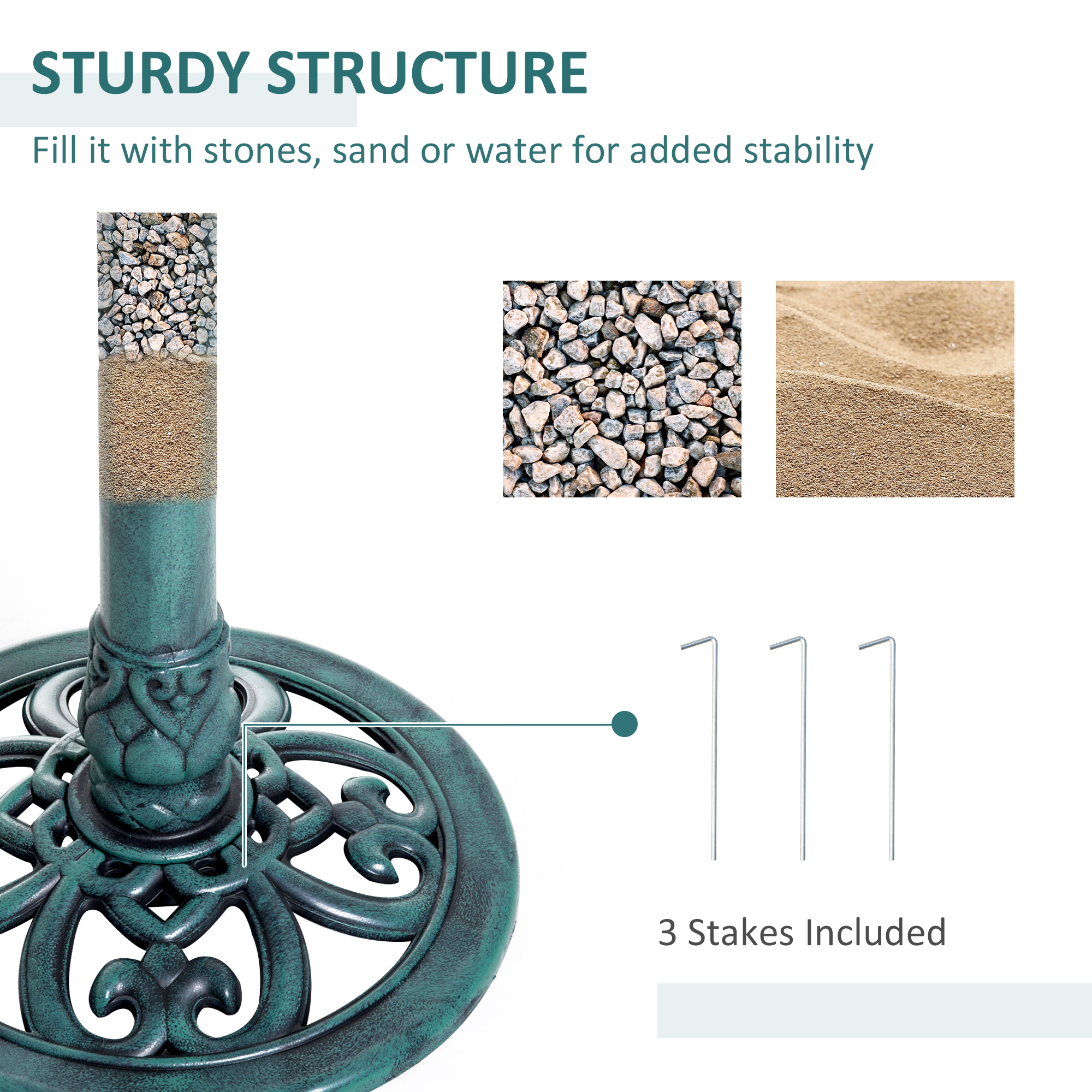 Garden Bird Bath Outdoor Decrative Garden Feeder Stand With Scallop-like Pattern,Time-Worn Finish,50cm,Green detail photo 5