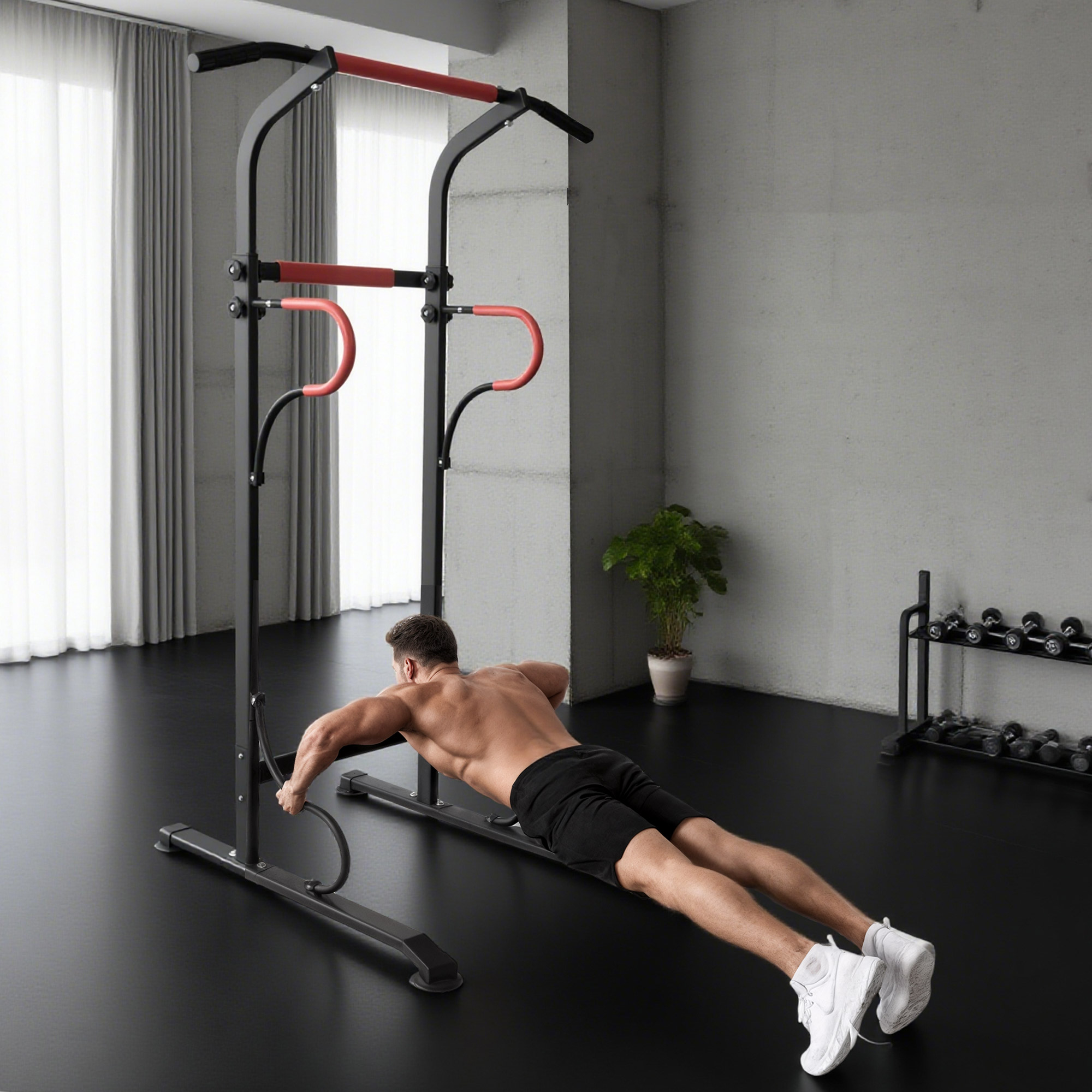 Steel Multi-Use Exercise Power Tower Pull Up Station Adjustable Height W/ Grips — image 2
