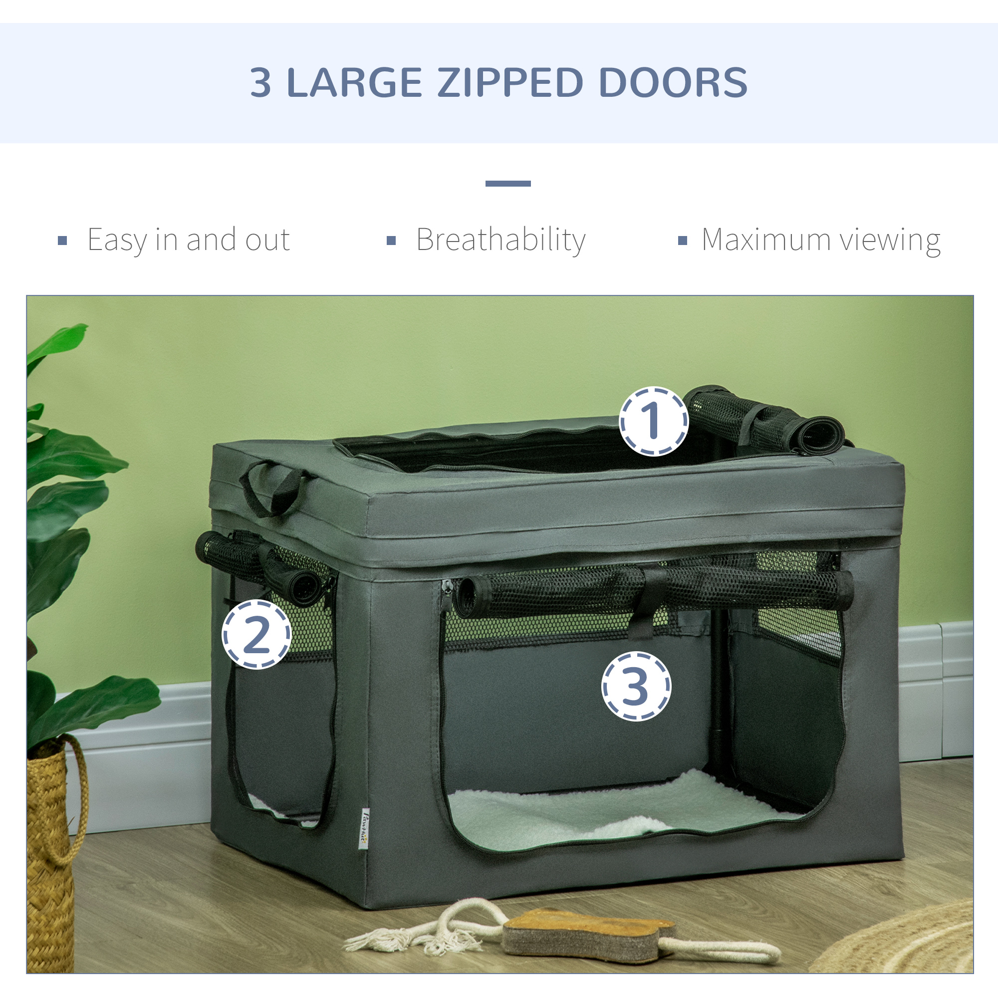 60cm Pet Carrier,with Cushion,for Miniature Dogs-Grey — image 5