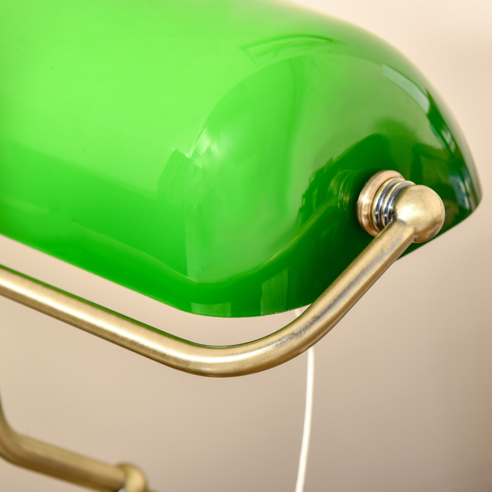 Banker's Desk Lamp With Antique Bronze Tone Base,Table Green Glass Shade — image 3
