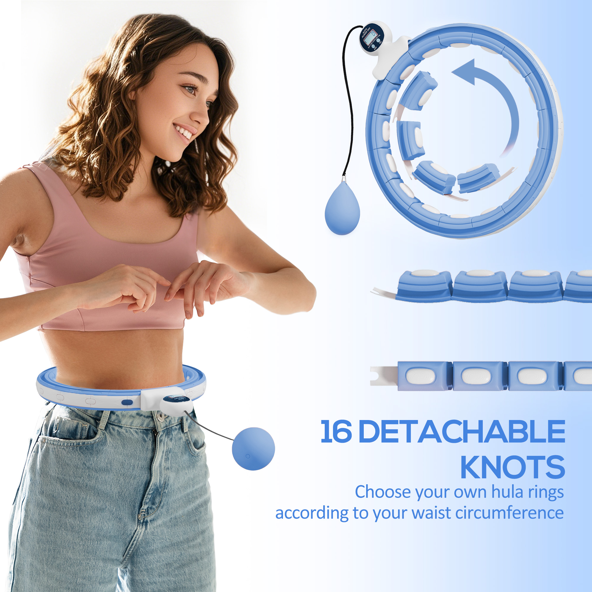 Smart Weighted Hula Hoop,Massage Ring W/ 16 Detachable Knots,360Â° — image 4