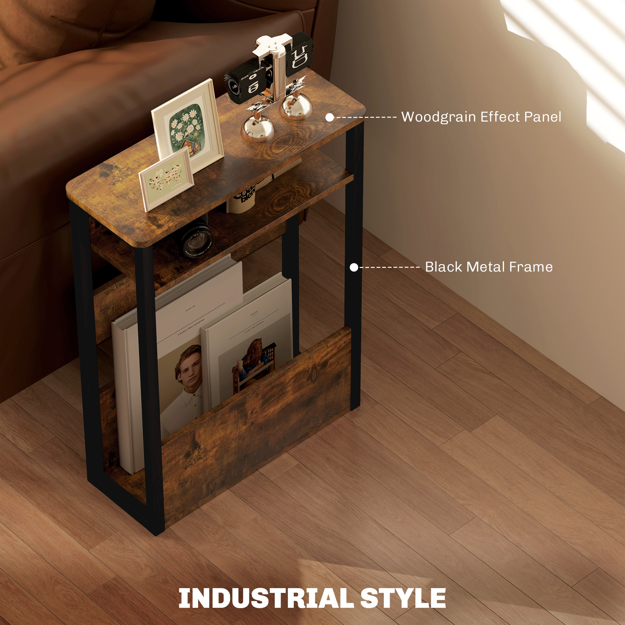 Industrial-Style Side Table-Black/Brown — image 5