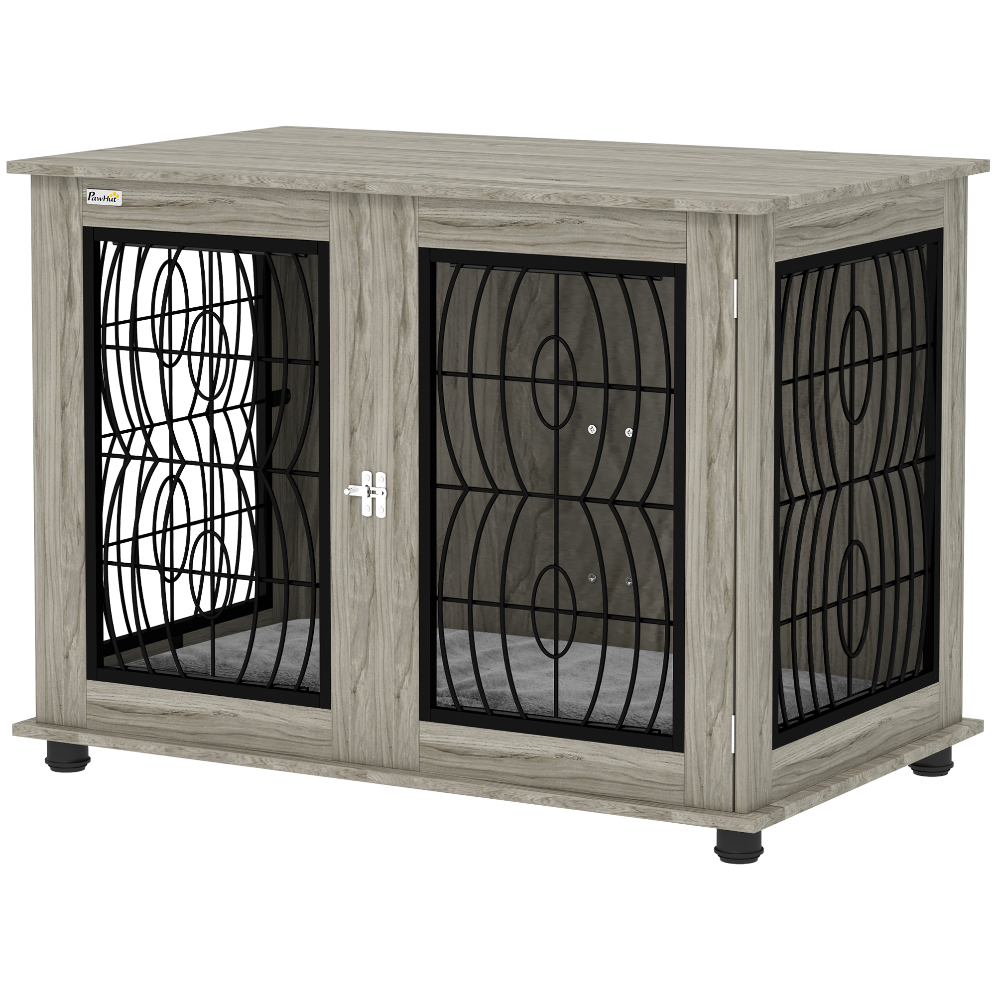 Indoor Dog Crate Furniture End Table With Soft Washable Cushion,Lockable Front Door,for Large Dogs-Grey detail photo 11