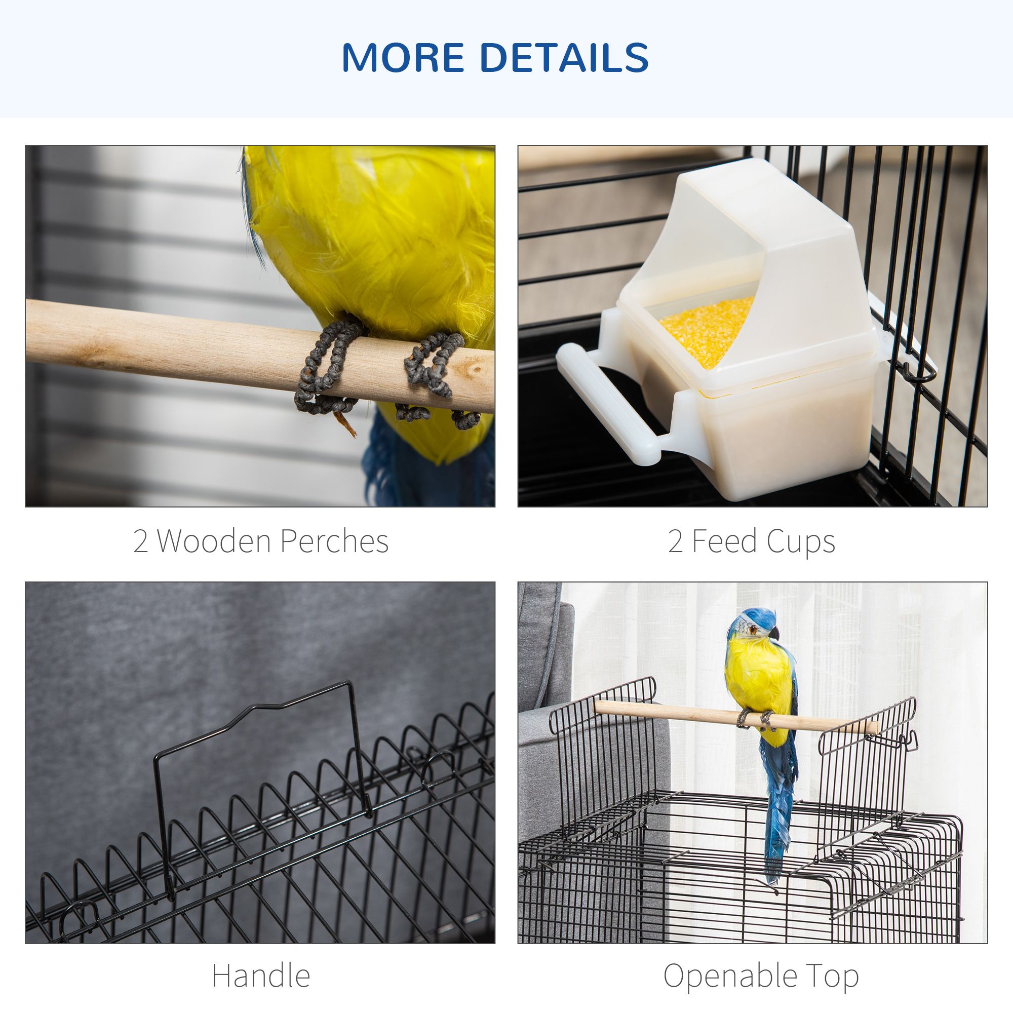 Steel Bird Cage With Openable Top,Stand,Tray,Handles,Feeding Bowls — image 4