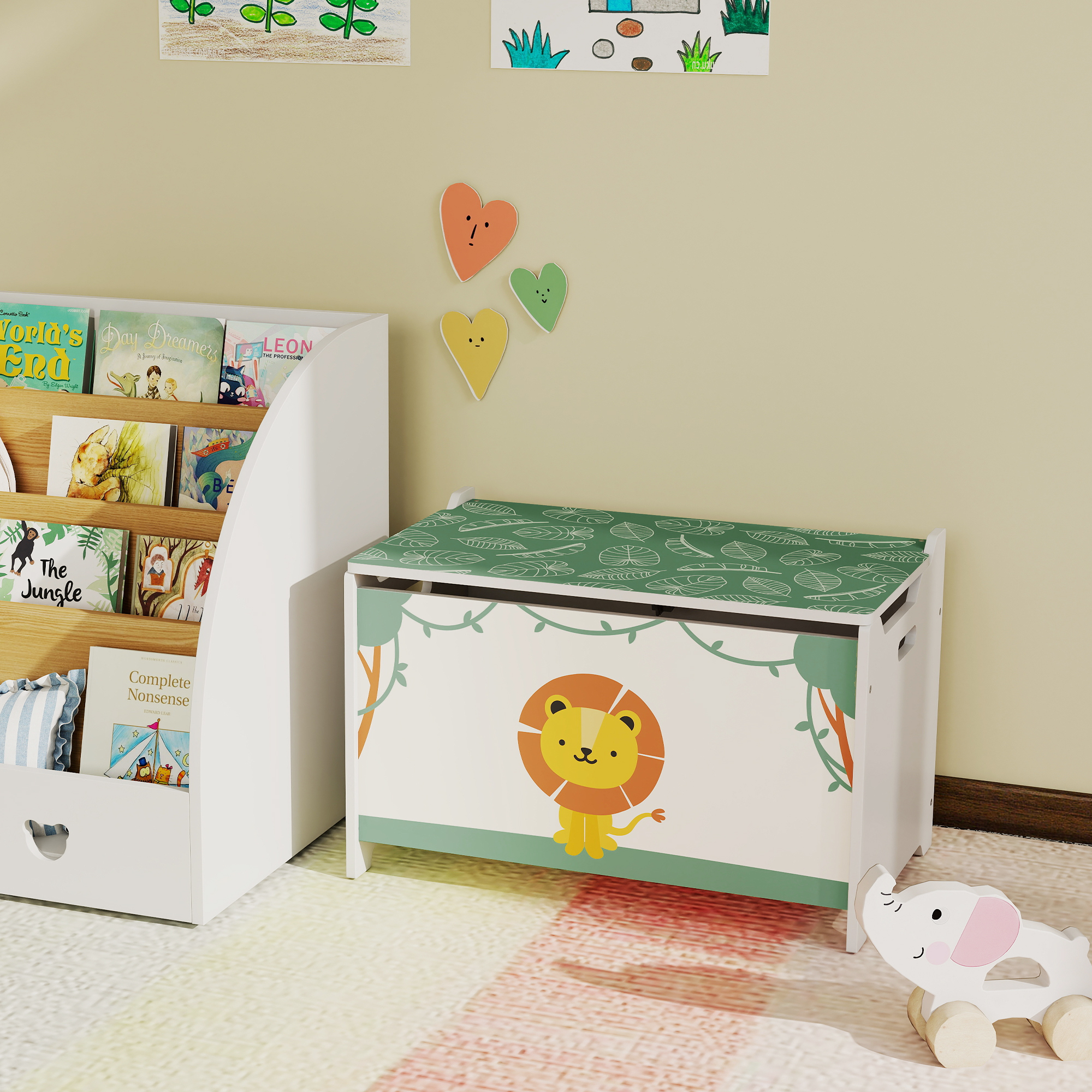 Toy Box With Lid,Safety Hinges And Groove Handles,Toy Storage Organiser — image 2