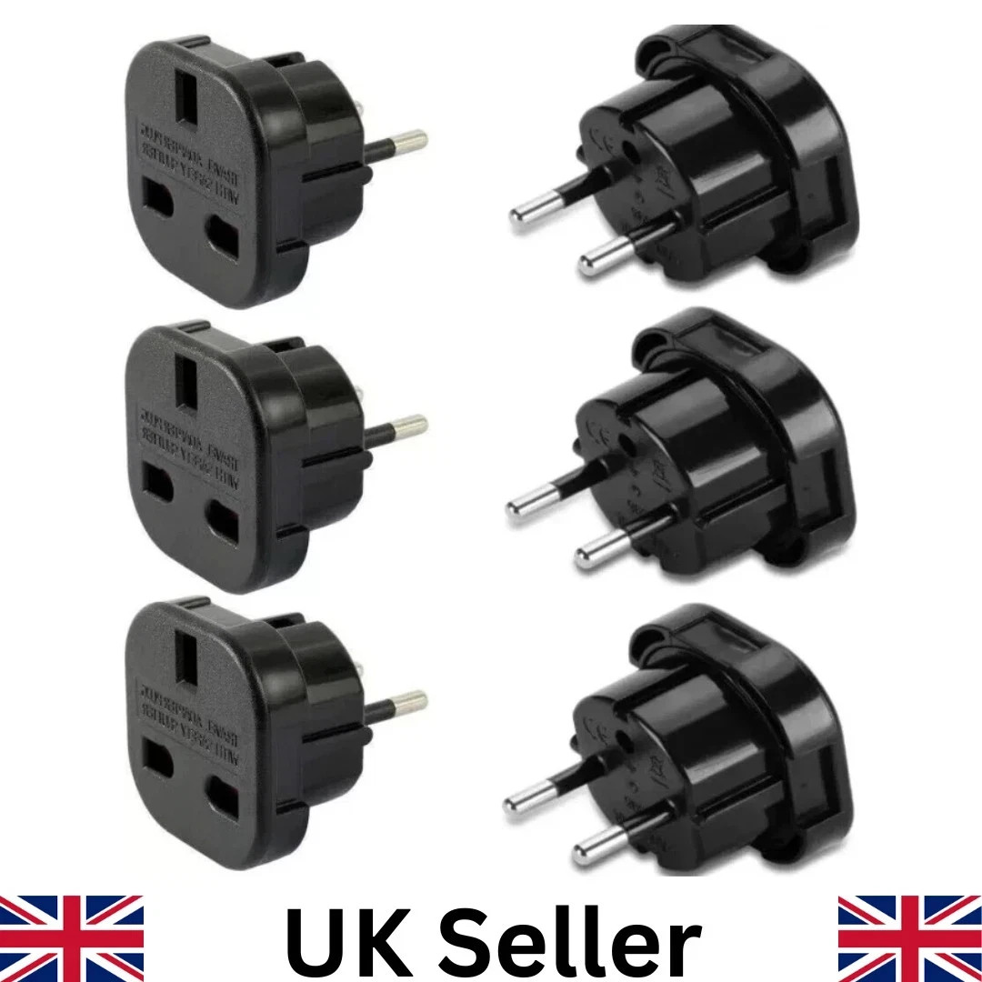 6X Black UK To EU Travel Adaptor Europe European Plug Adapter UK 3 Pin To 2 — image 4