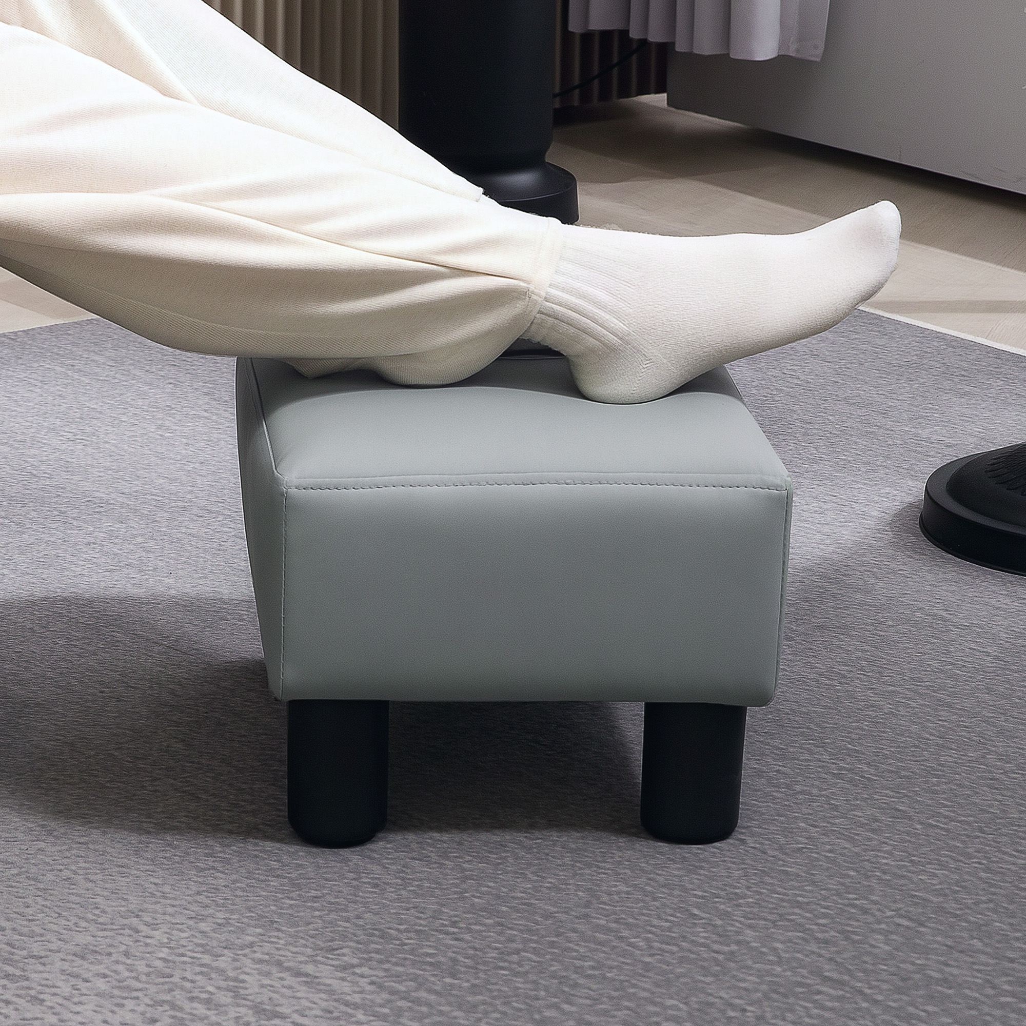 PU Leather Footstool With 4 Plastic Legs,Grey — image 2