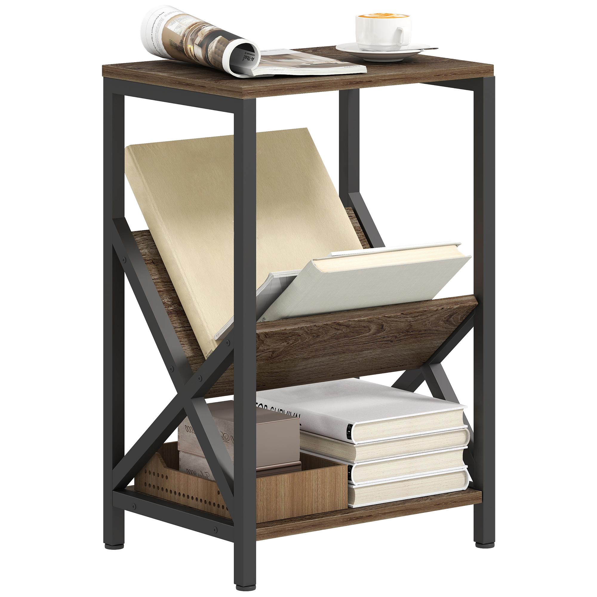 Narrow Side Table,End Table With 3-Tier Storage,V-Shaped Magazine Holder — image 5