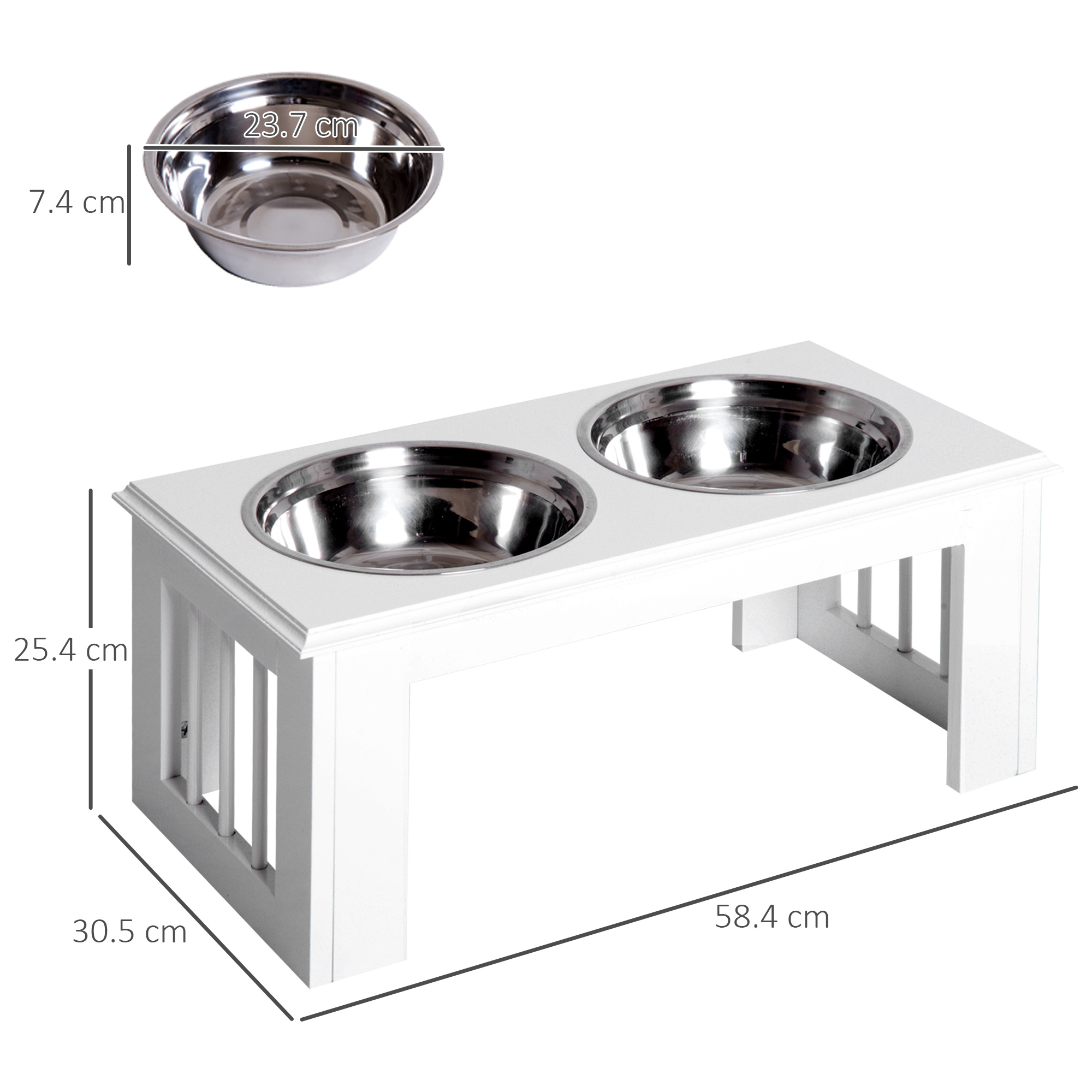 Raised Dog Feeding Bowls With Stand,Stainless Steel For Medium Dog,58L X 31W X 25H Cm-White detail photo 8