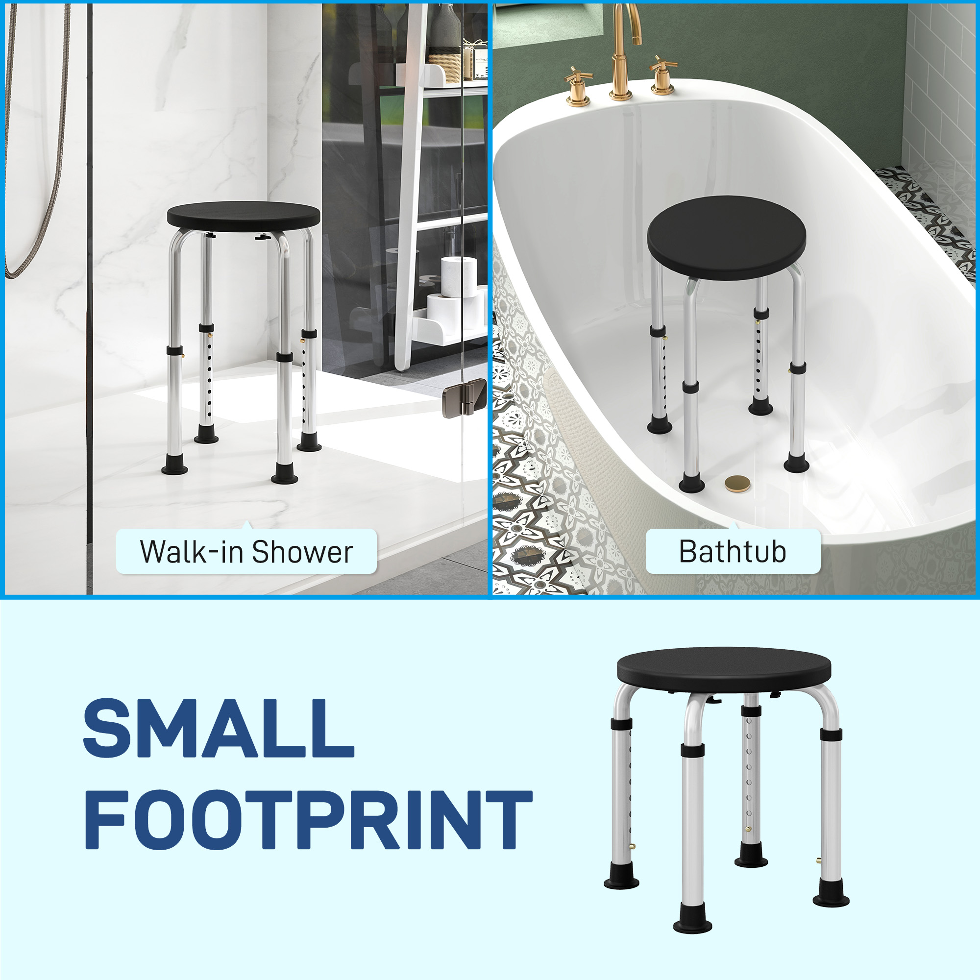 Shower Chair,Height Adjustable Aluminium Stool With Non-Slip Feet — image 2