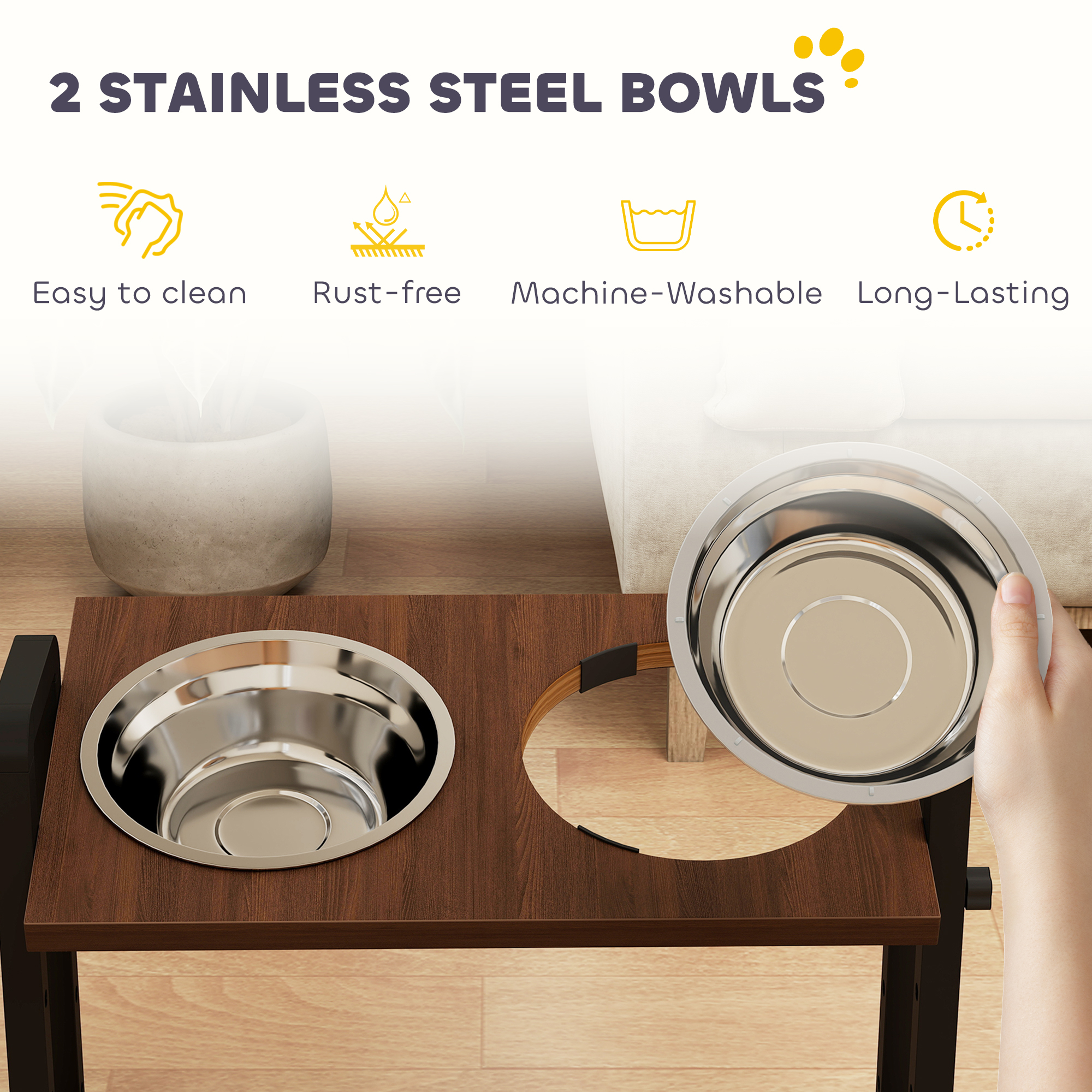 Raised Dog Bowls With Stand,4 Heights Adjustable Pet Feeder With 3 Adjustable Angles For Small,Medium & Large Breeds,Brown detail photo 5