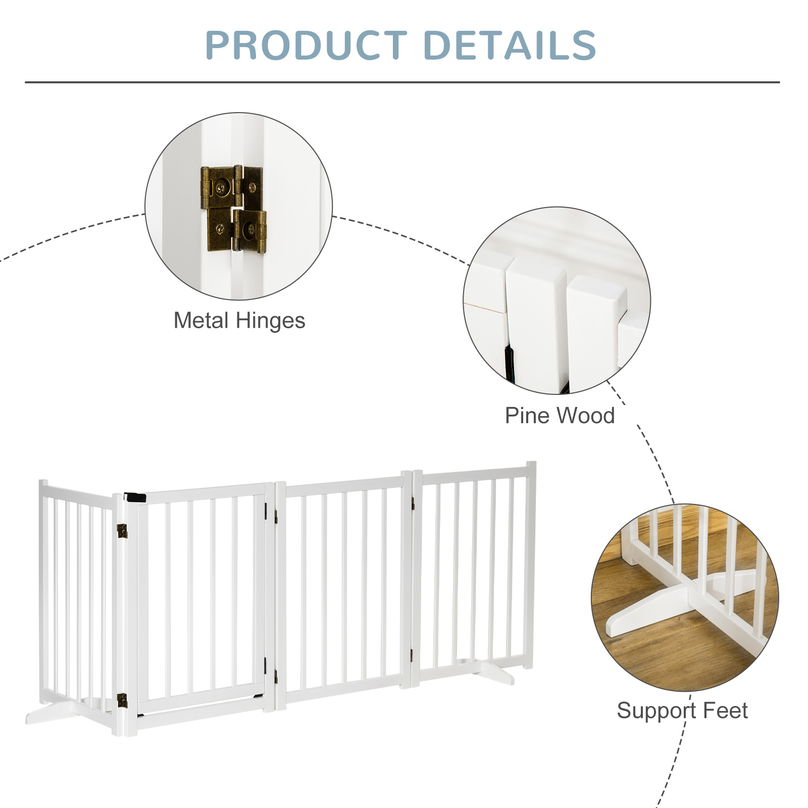 Wooden Dog Gate,Dog Fence Indoor,80 Cm Tall Freestanding Pet Gate For Small