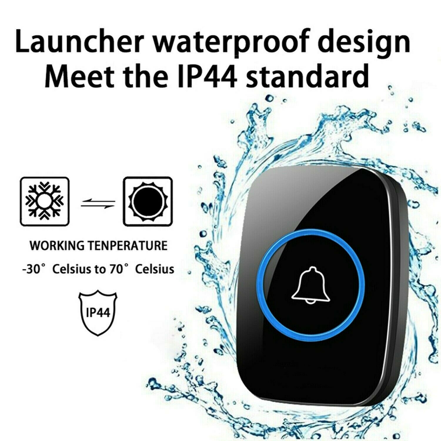 Wireless Doorbell Waterproof Range Door Bells Kit Cordless Plug-in Home Office — image 5