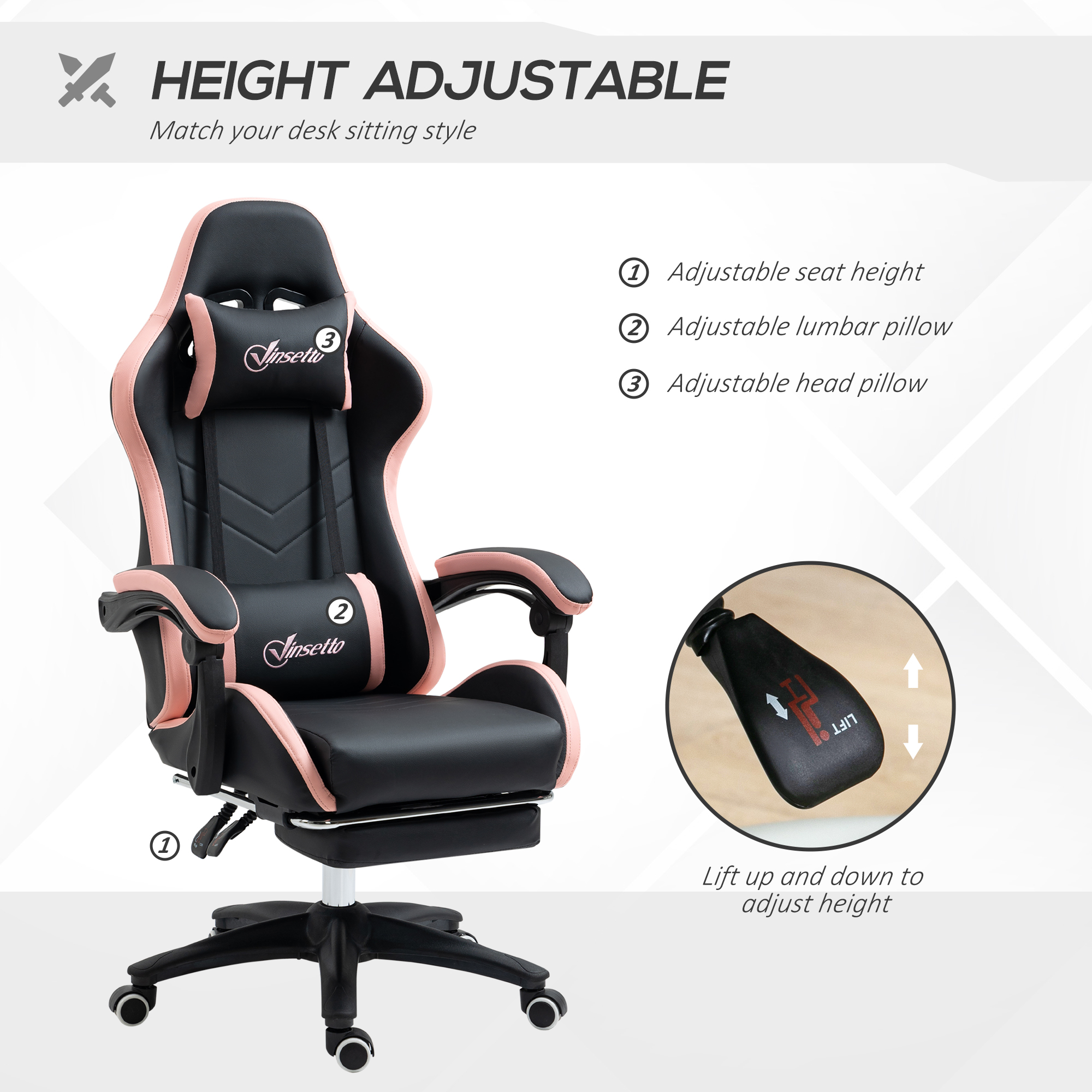 Computer Gaming Chair,PU Leather Office Desk Chair With Footrest,Swivel — image 2