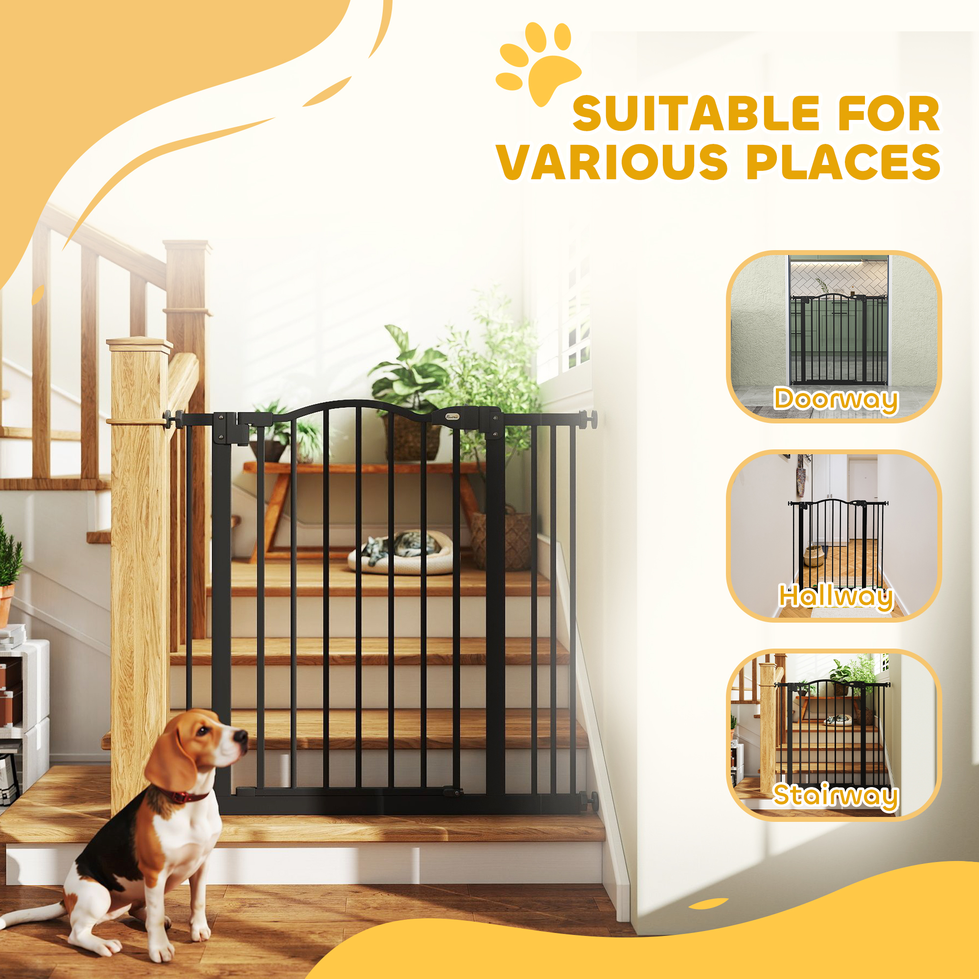 Metal 74-87cm Adjustable Pet Gate Safety Barrier W/ Auto-Close Door Black — image 5