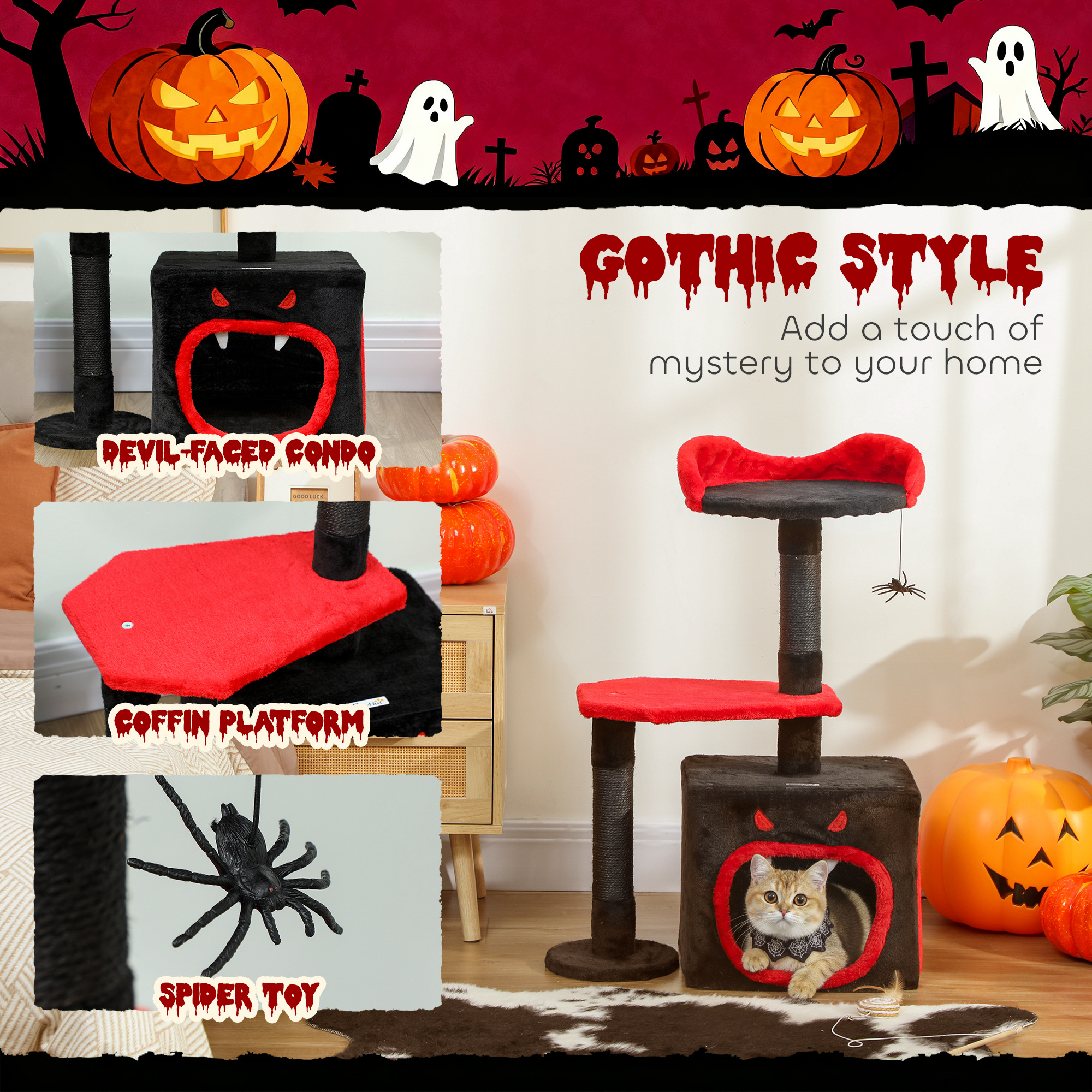 Cat Tree,Gothic Tower With Scratching Posts,Cute Condo,Coffin Platform,Bed — image 4