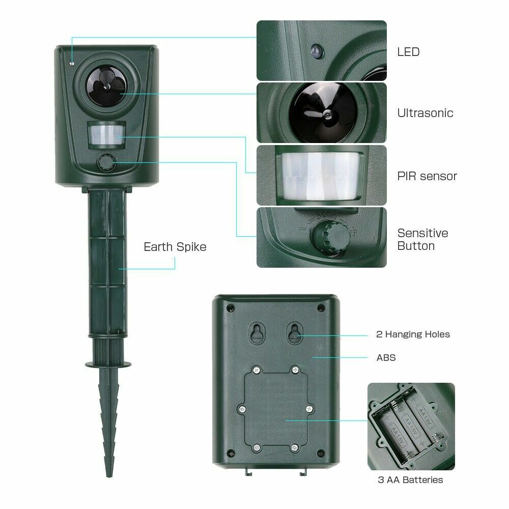 Battery ultrasonic garden deterrent repeller animal bird