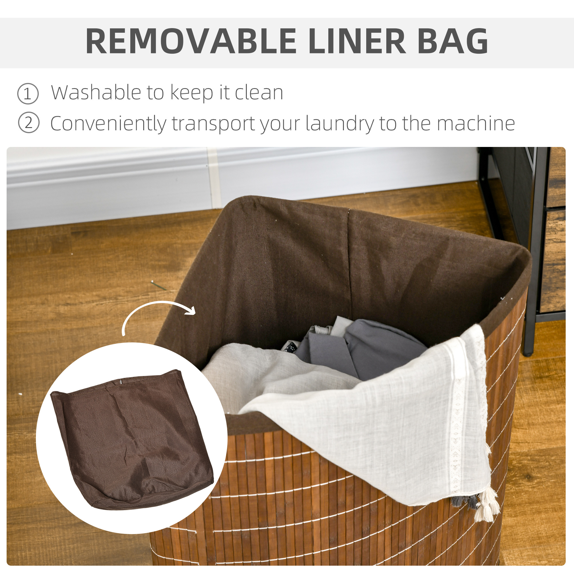 Bamboo Laundry Basket With Lid,55 Litres Laundry Hamper