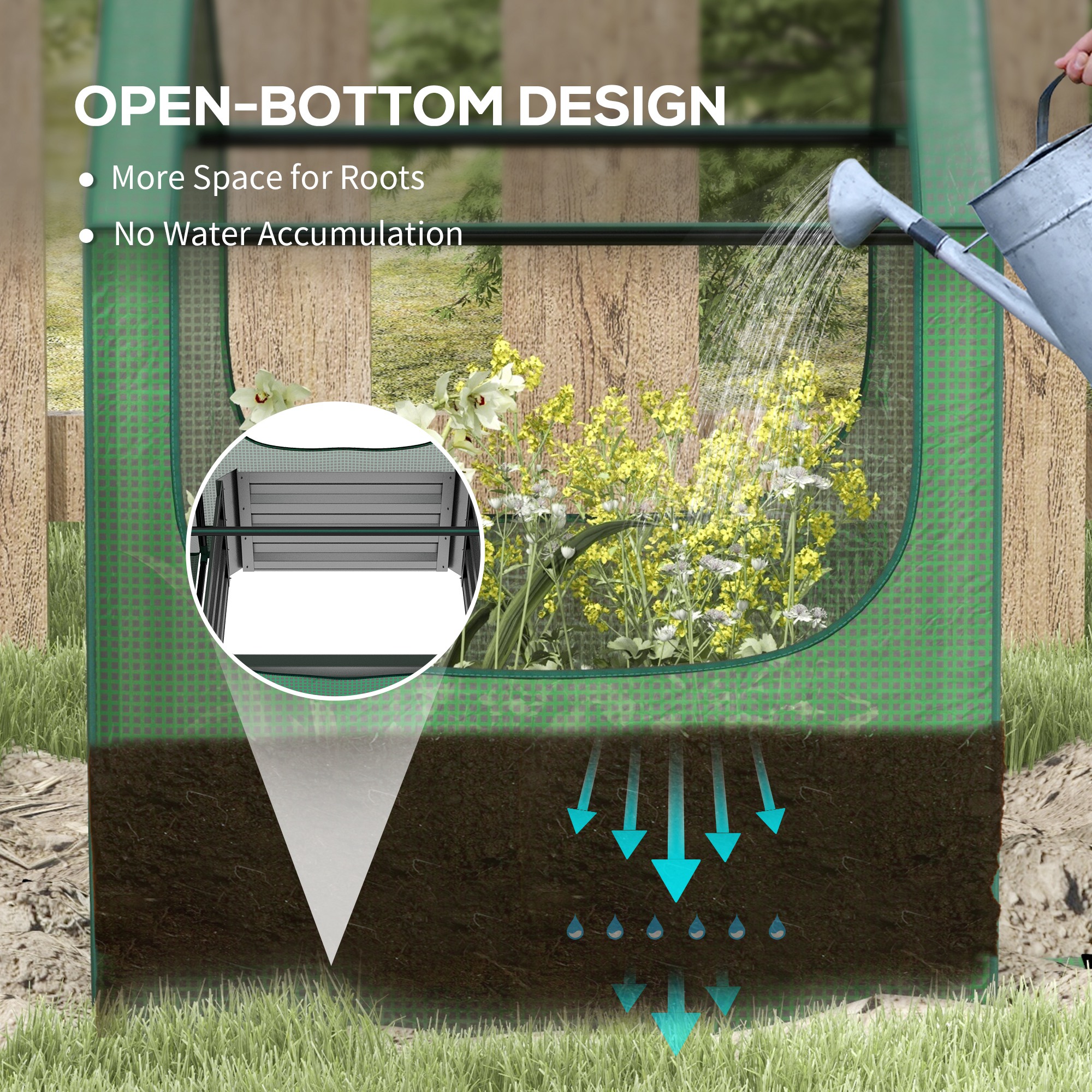 61 X 61cm Garden Planter Bed,with Cover-Green And Silver — image 2