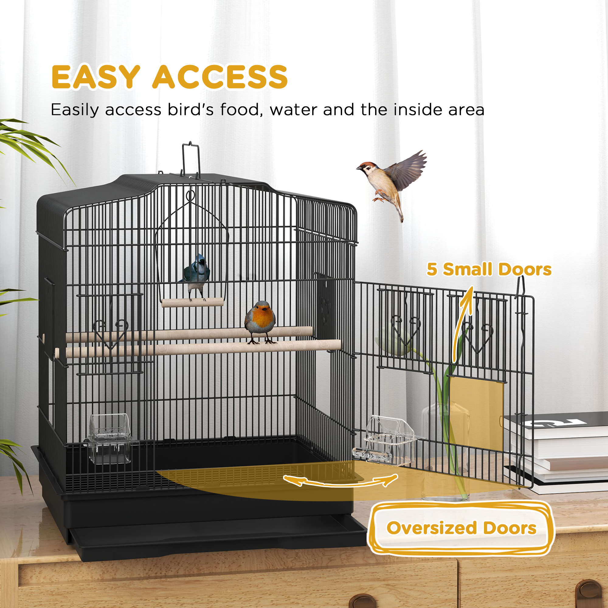 Large Metal Bird Cage With Perches,Food Bowls,Swing,for Budgies,Parakeets,Black detail photo 9