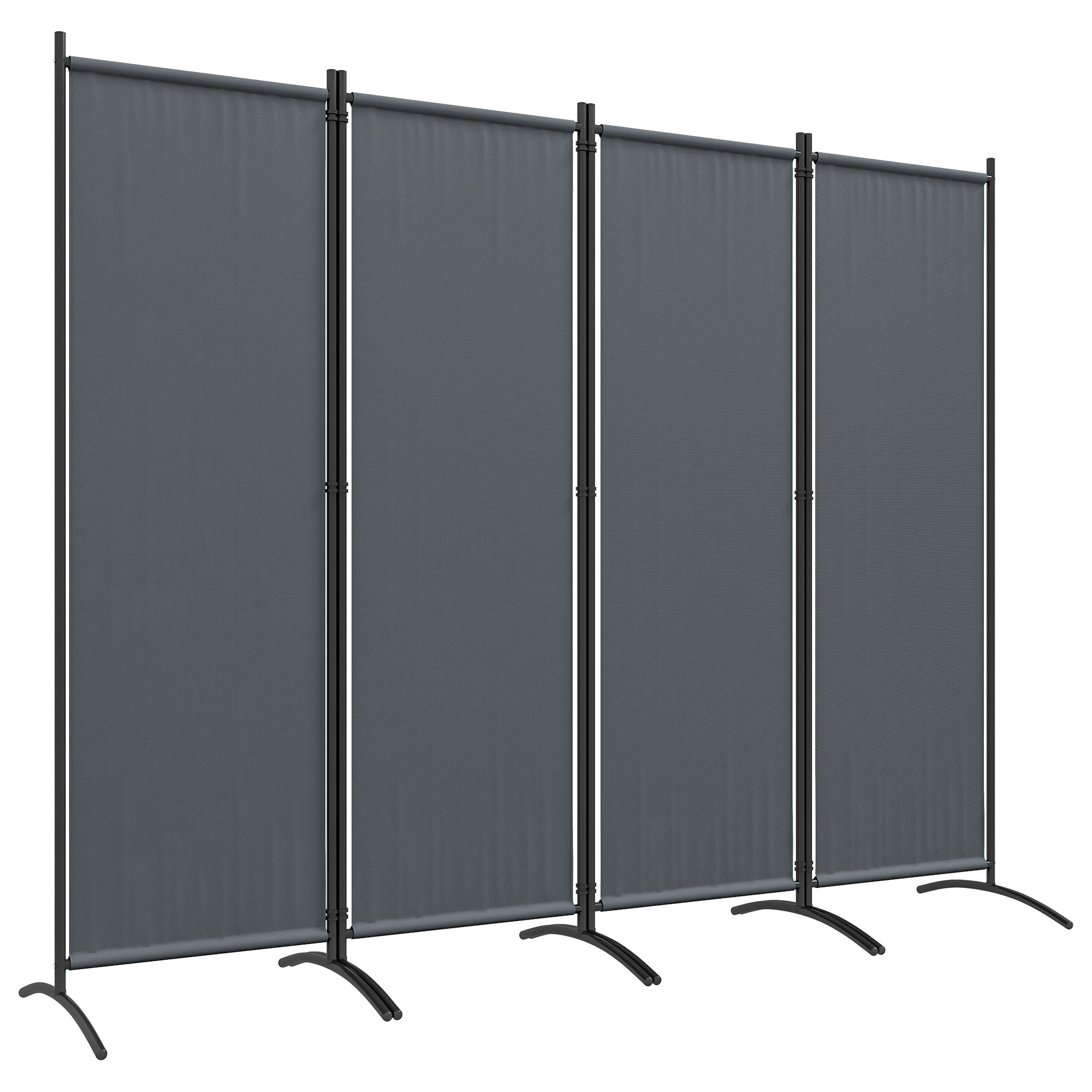 4 Panel Folding Room Divider,1.7m Privacy Screen With Wide Feet,Portable Freestanding Metal Partition Separator For Office,Living Room,Bedroom,Dining Room,Dark Grey