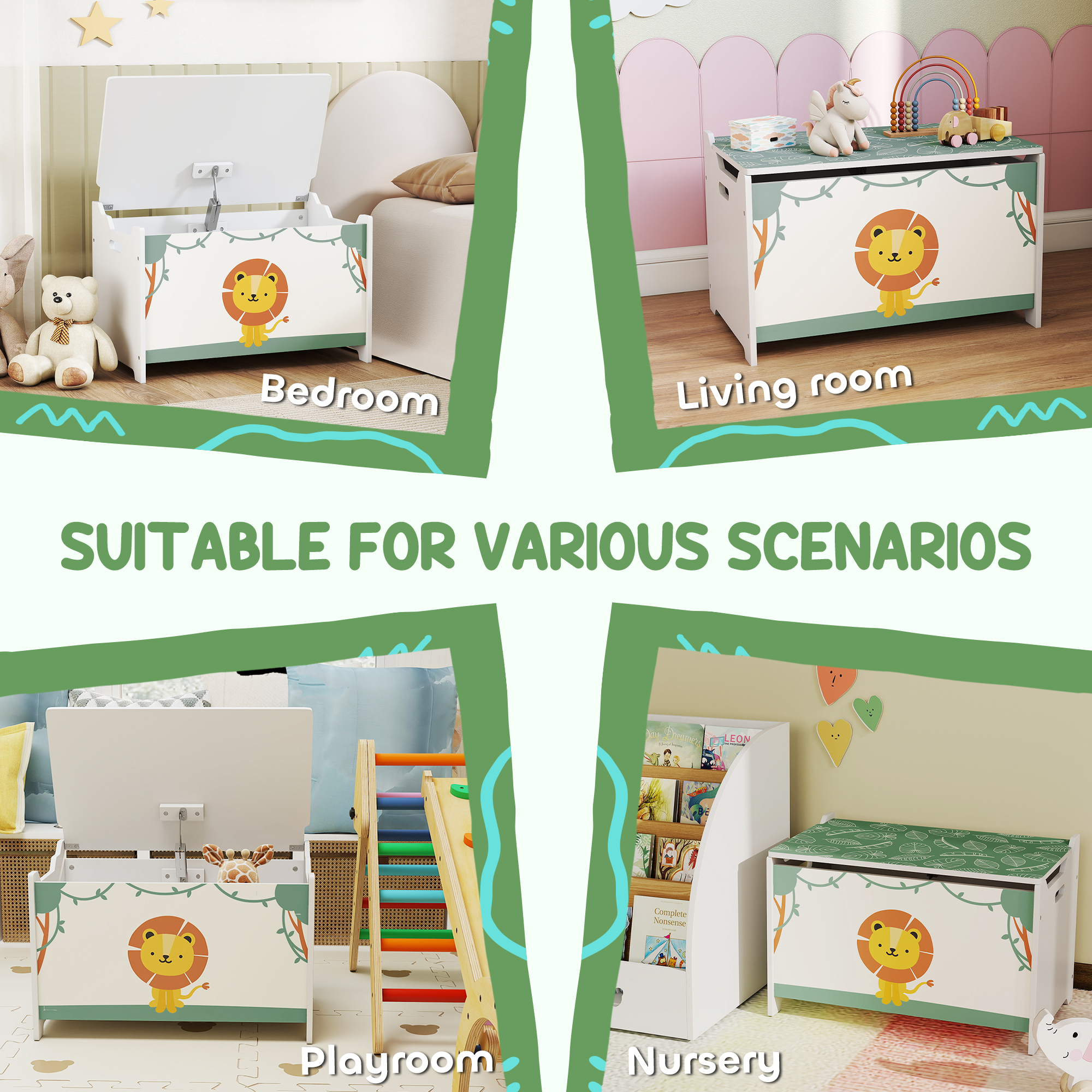 Toy Box With Lid,Safety Hinges And Groove Handles,Toy Storage Organiser