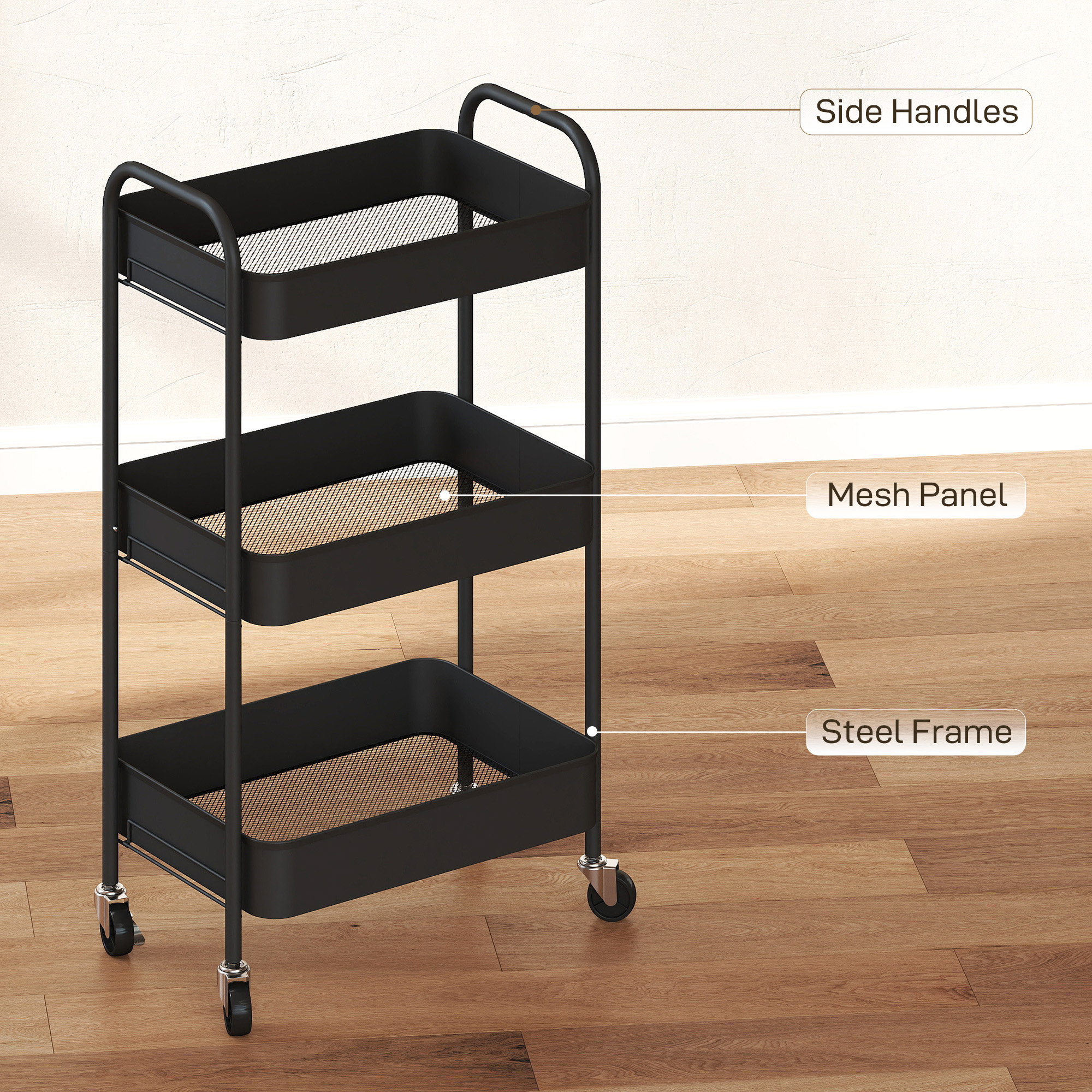 Three-Tier Steel Storage Trolley-Black — image 4