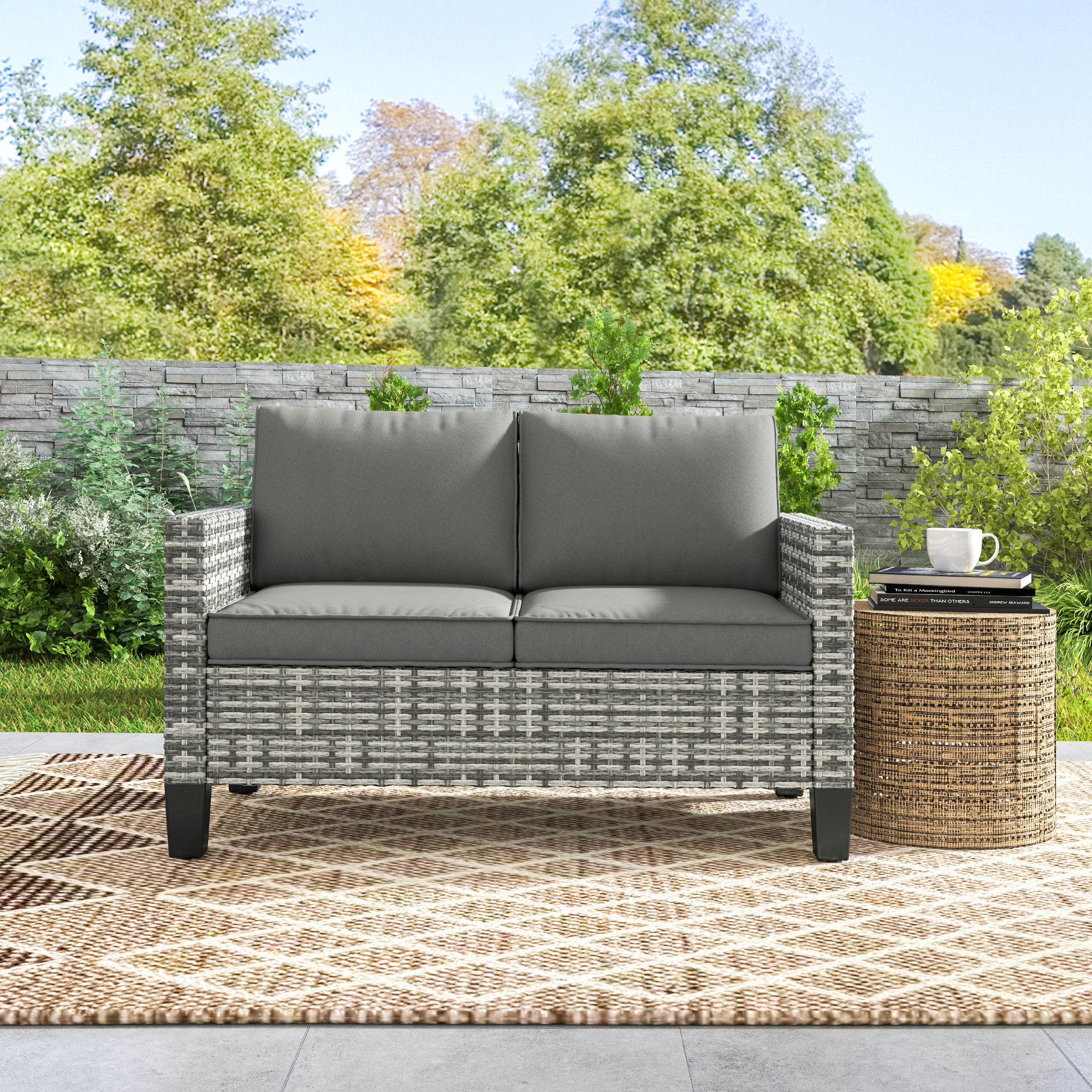 Double rattan outdoor sofa - light gray